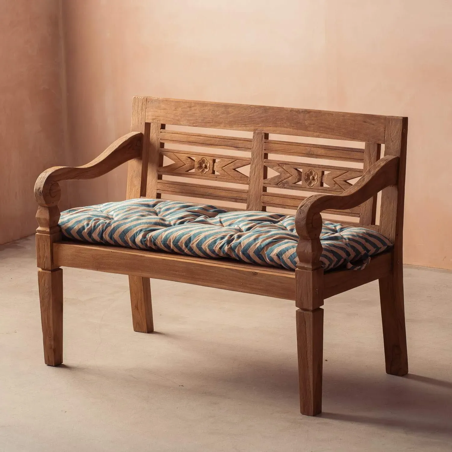 Blue Candy Stripe Bench Seat Pad - Blue, Cotton image