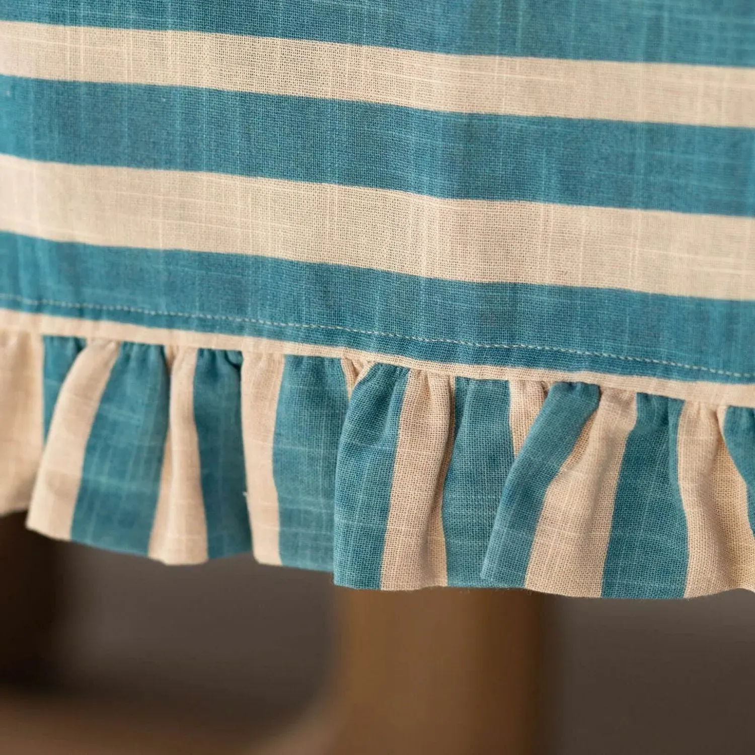 Blue Candy Stripe Extra Large Tablecloth with Frill - Blue, Cotton