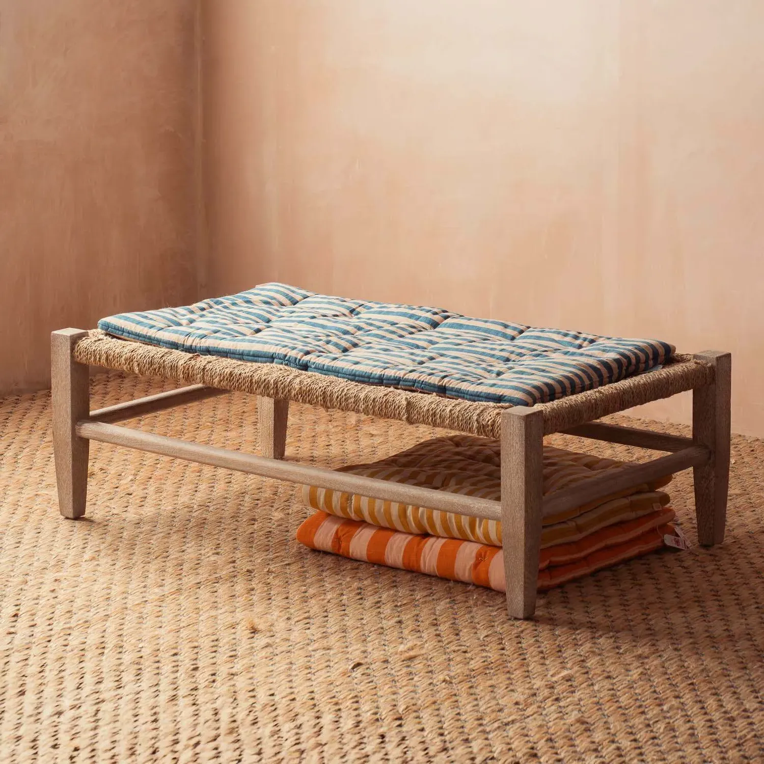 Blue Candy Stripe Small Seat Mat - Cotton