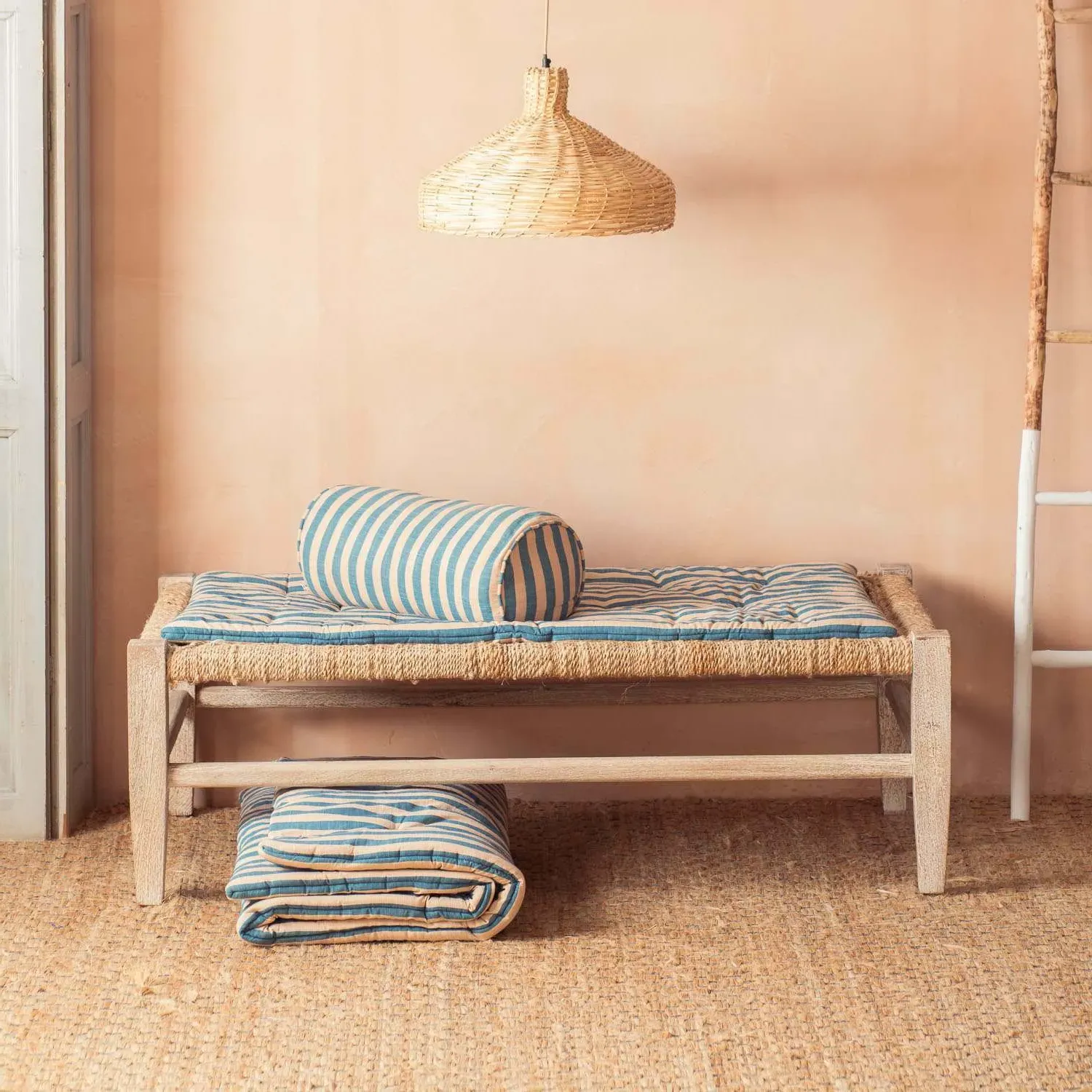 Blue Candy Stripe Small Seat Mat - Cotton