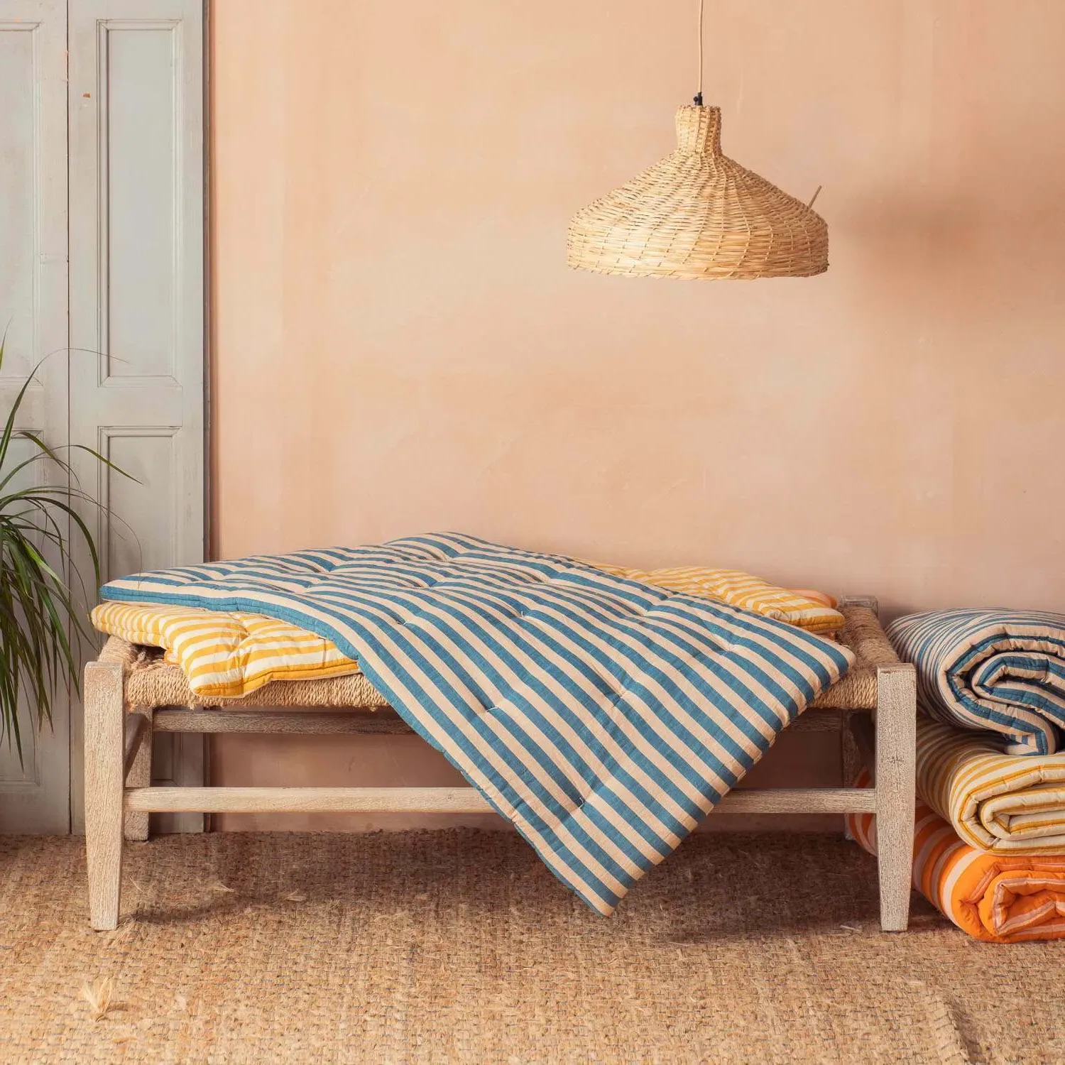 Blue Candy Stripe Small Seat Mat - Cotton image