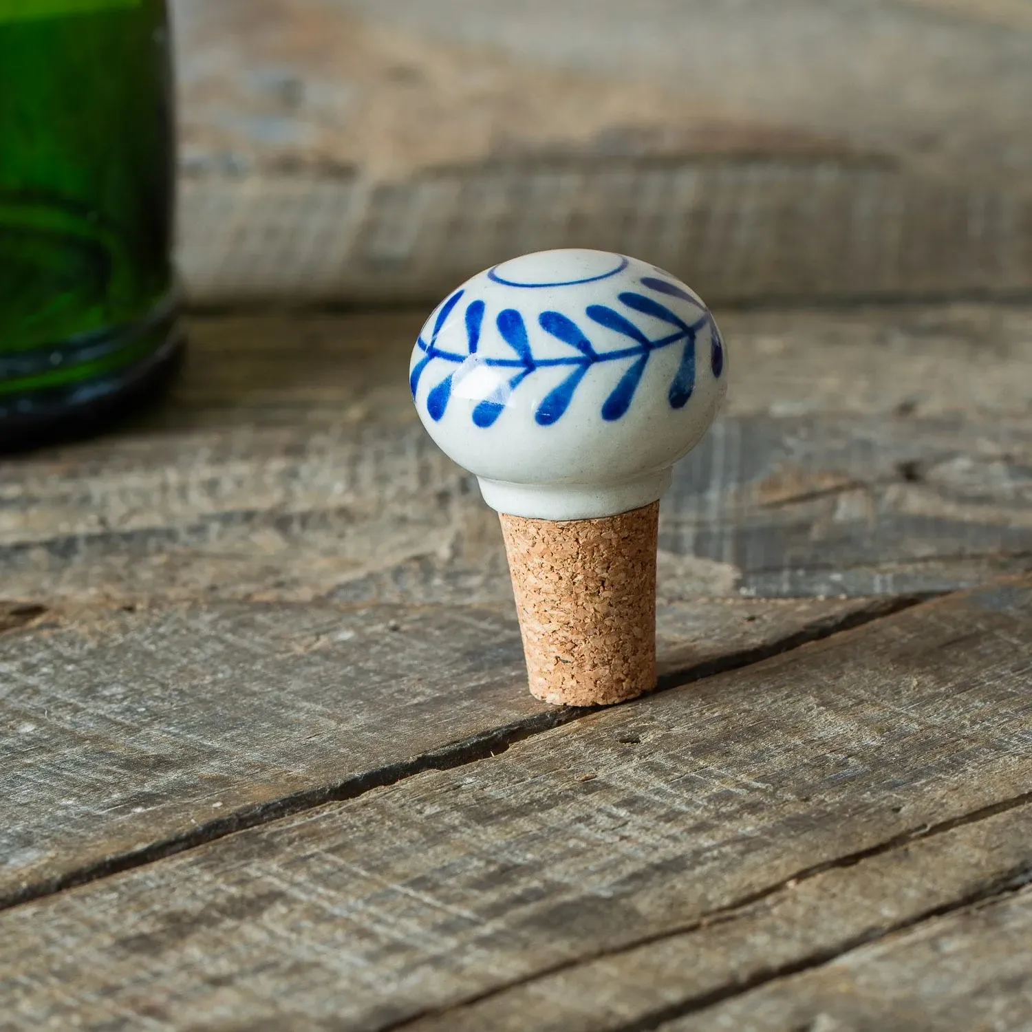 Blue Circle Flower Bottle Stopper - Blue, Ceramic image