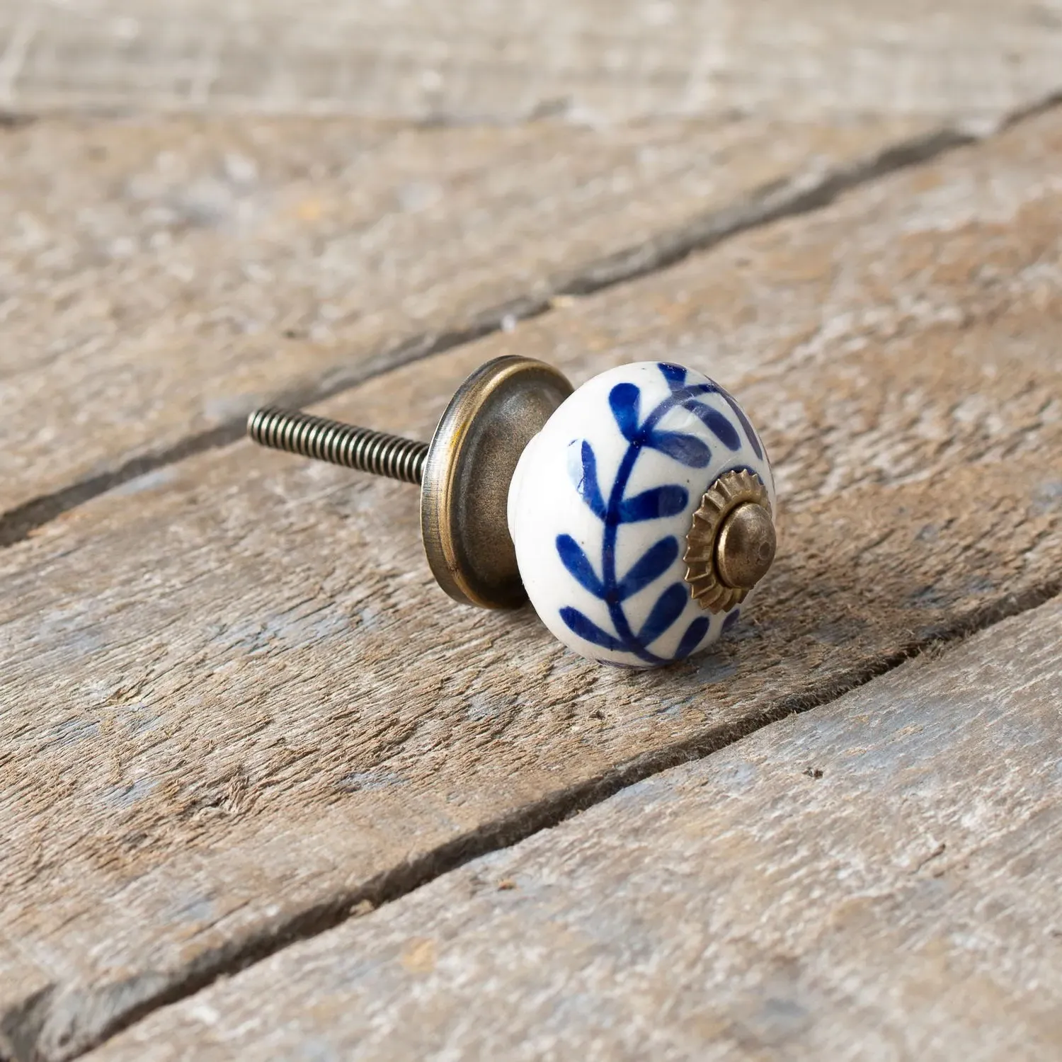 Blue Circle Flower Knob - Blue, Ceramic