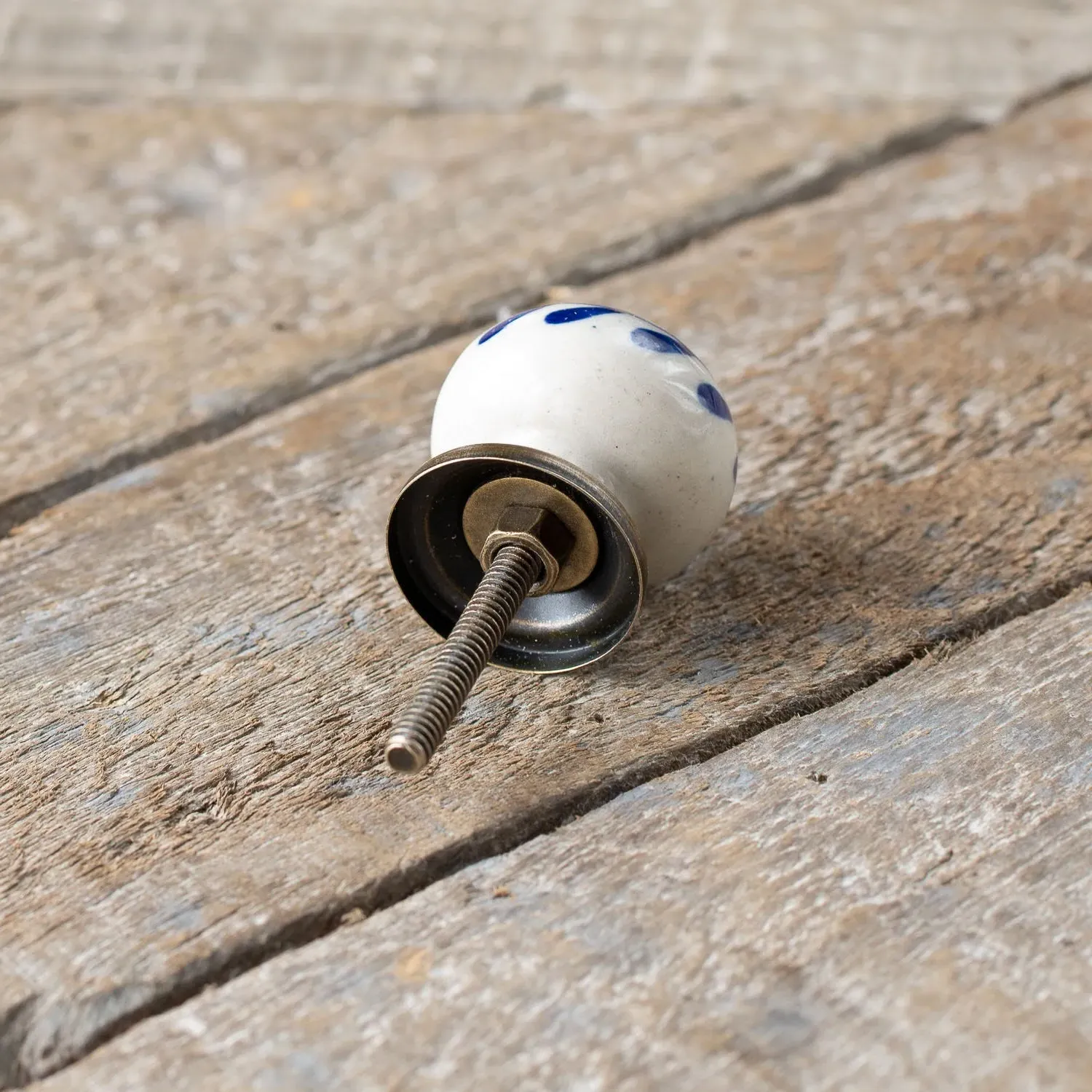 Blue Circle Flower Knob - Blue, Ceramic