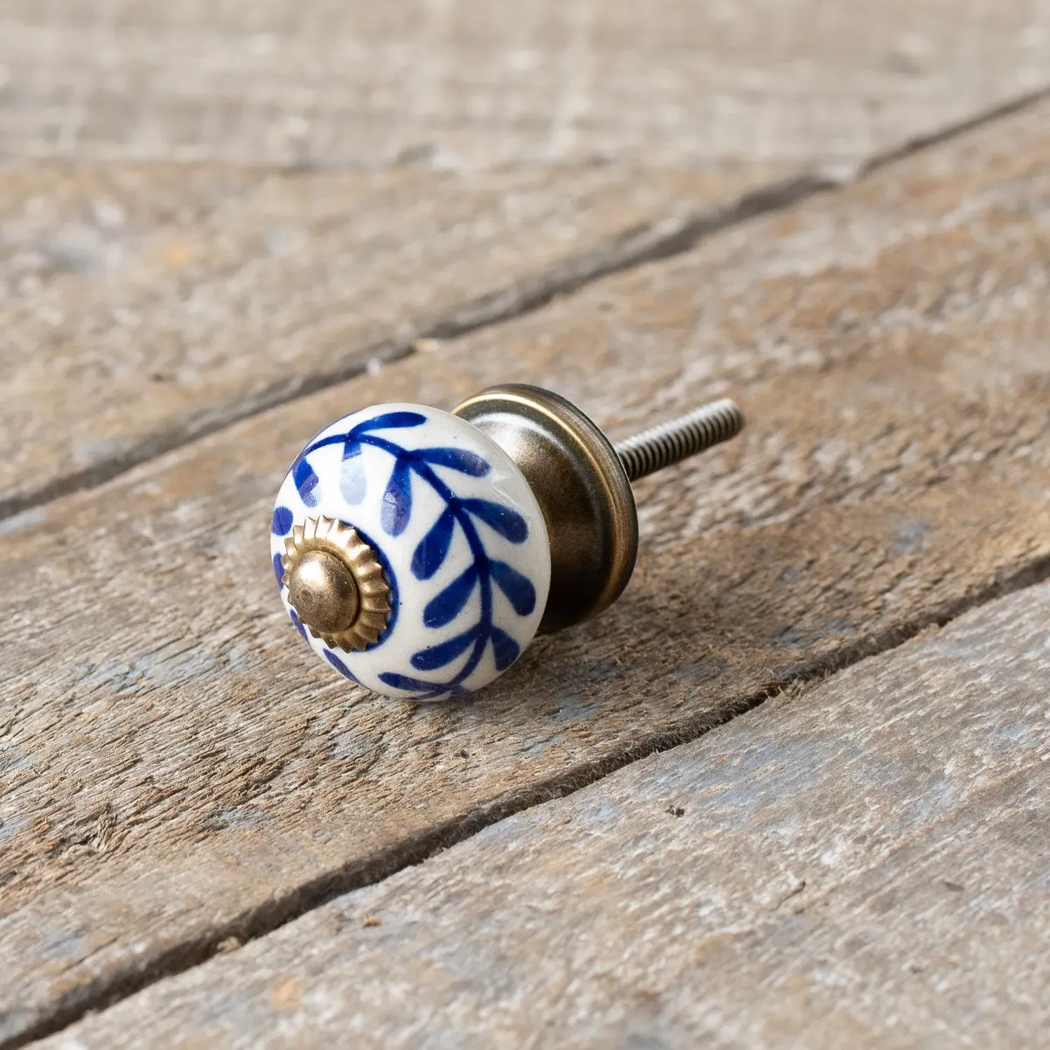 Blue Circle Flower Knob - Blue, Ceramic