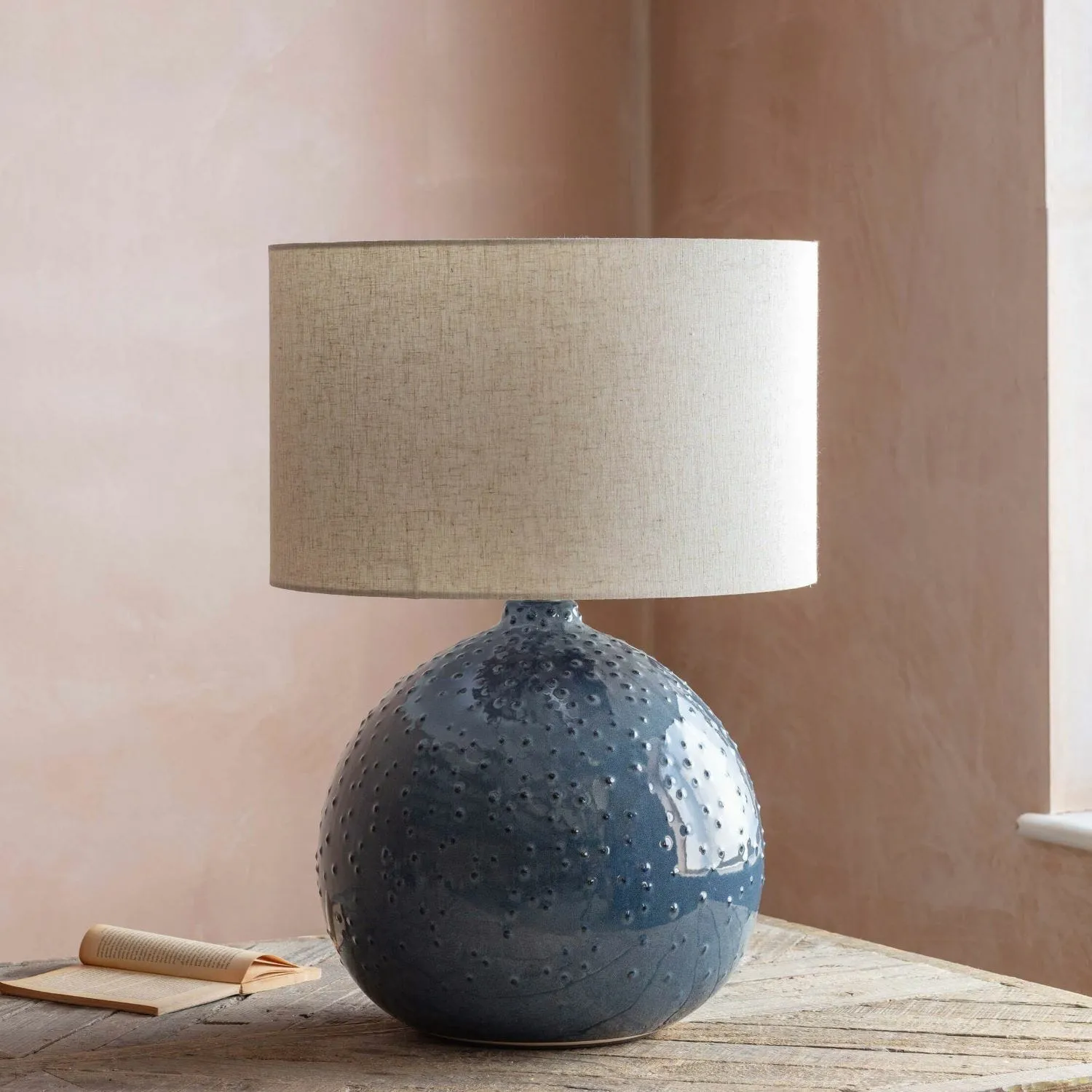 Blue Dot Ceramic Lamp with Shade - Blue