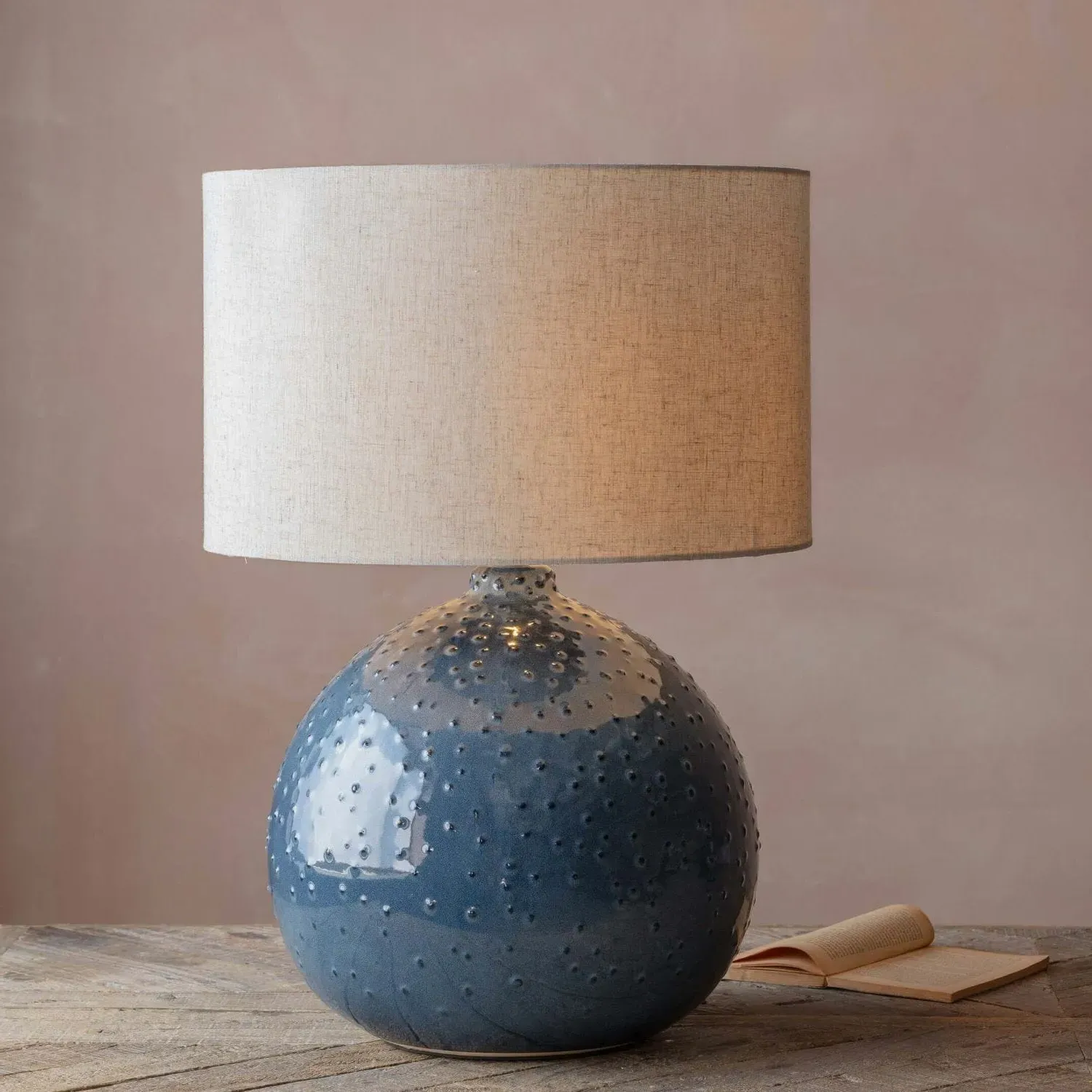 Blue Dot Ceramic Lamp with Shade - Blue