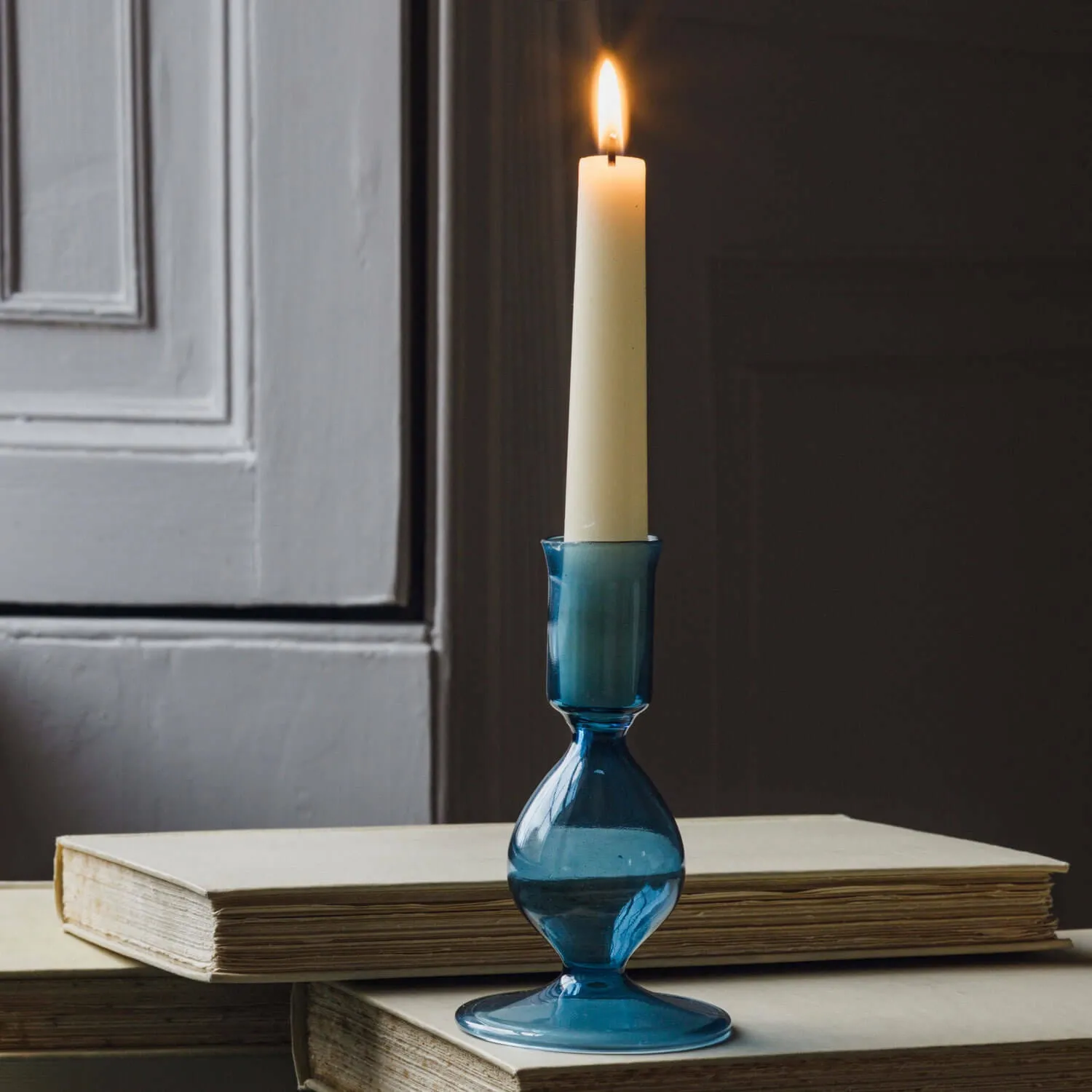 Blue Glass Candle Holder - Blue image