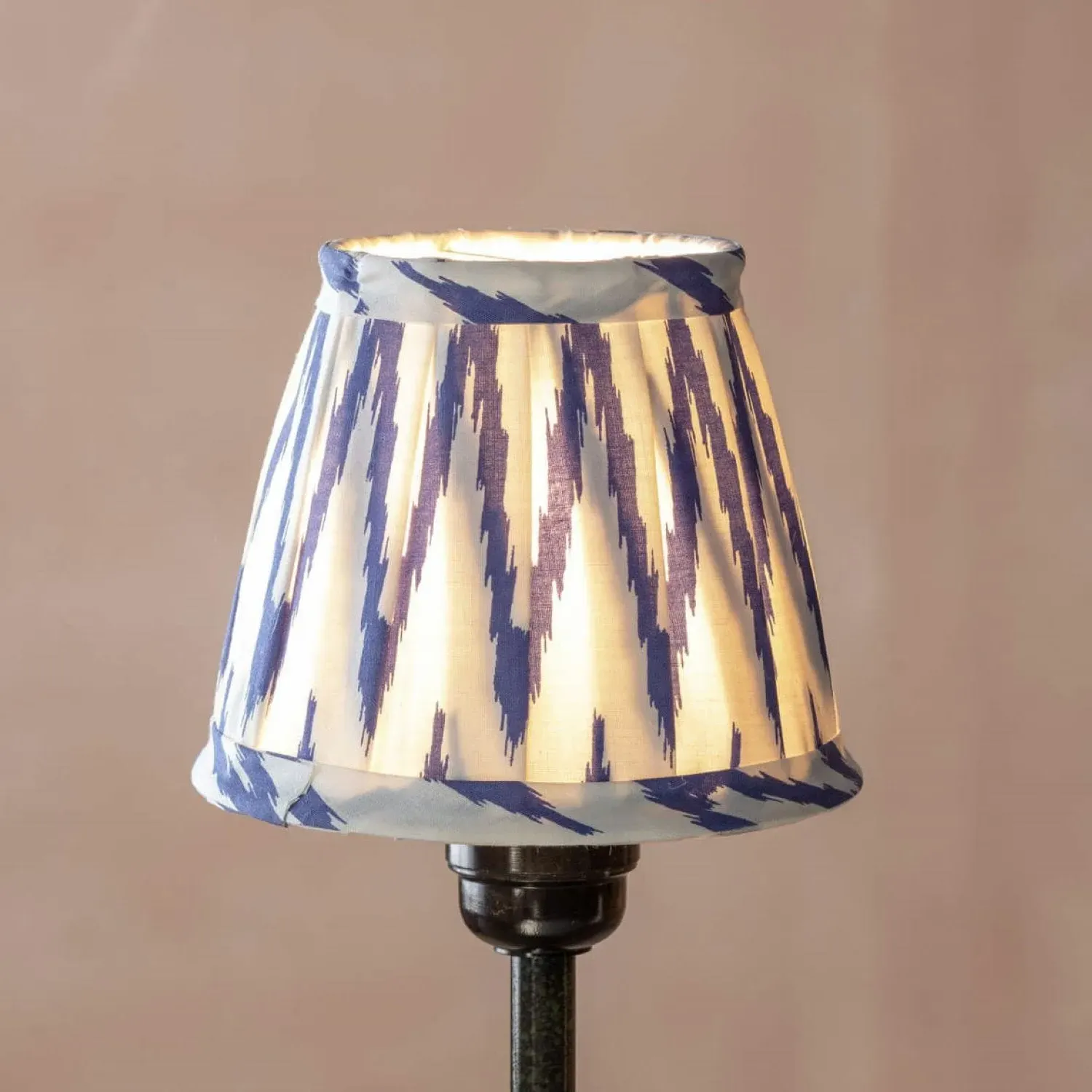 Blue Ikat Pleated Lamp Shade - Blue, Cotton