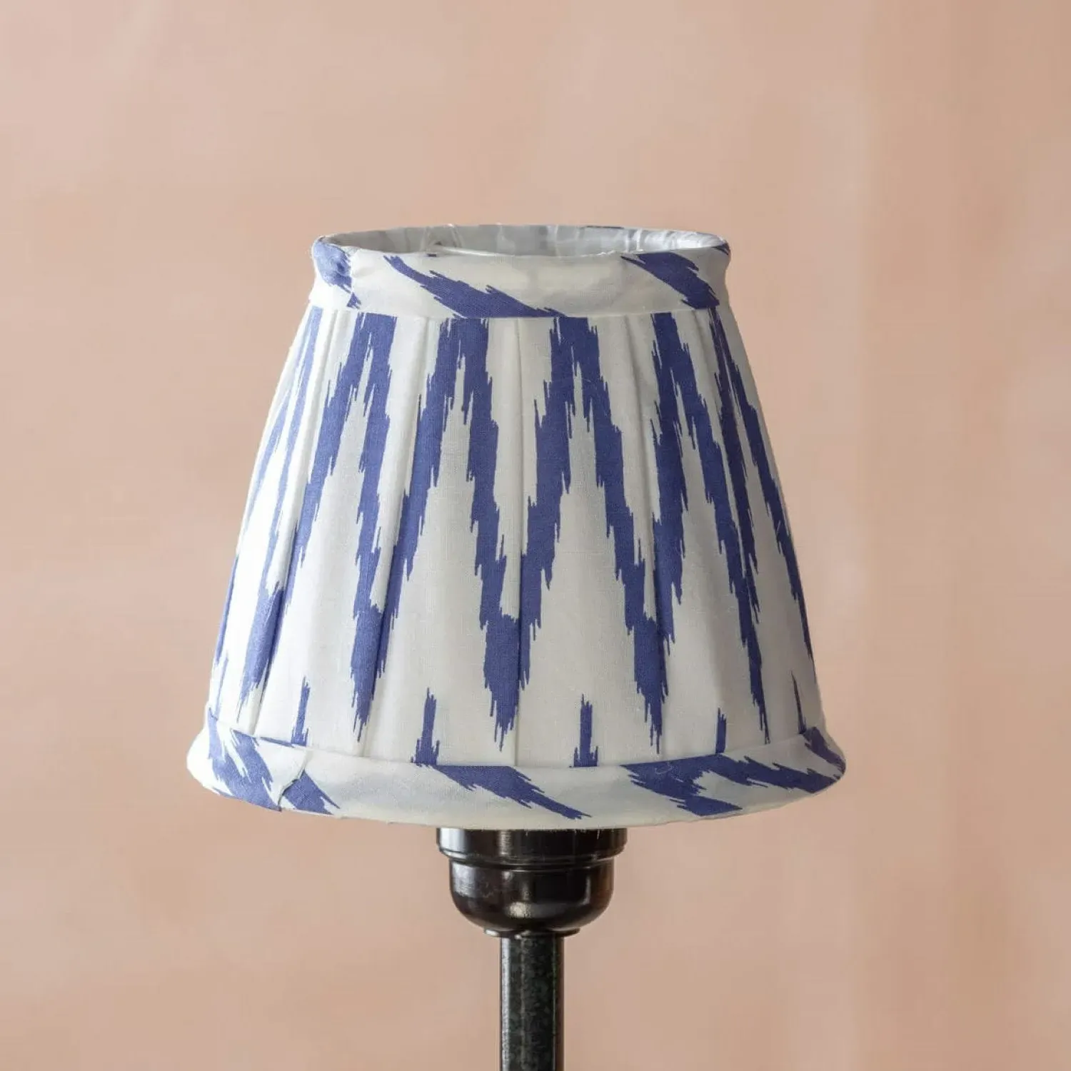 Blue Ikat Pleated Lamp Shade - Blue, Cotton