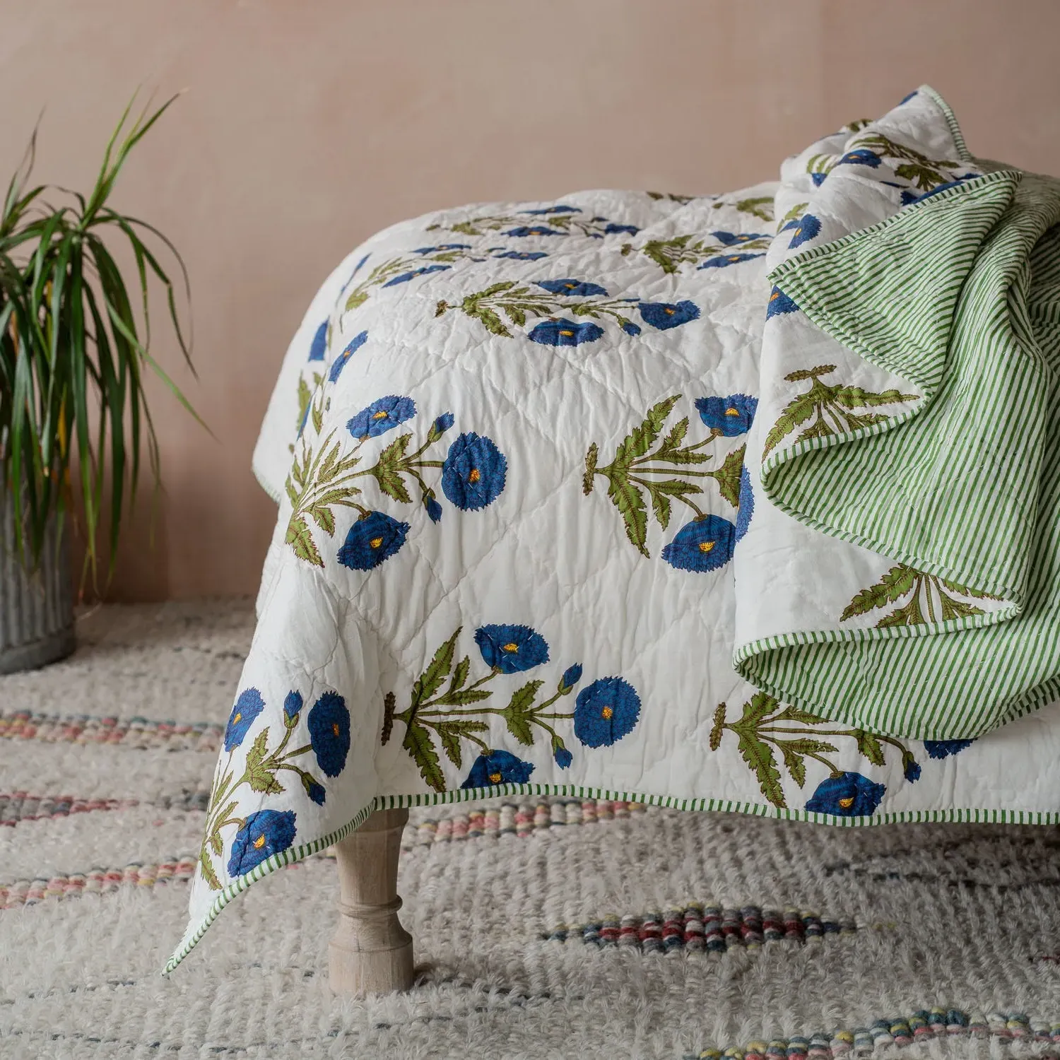 Blue Poppy King Size Quilt - Cotton