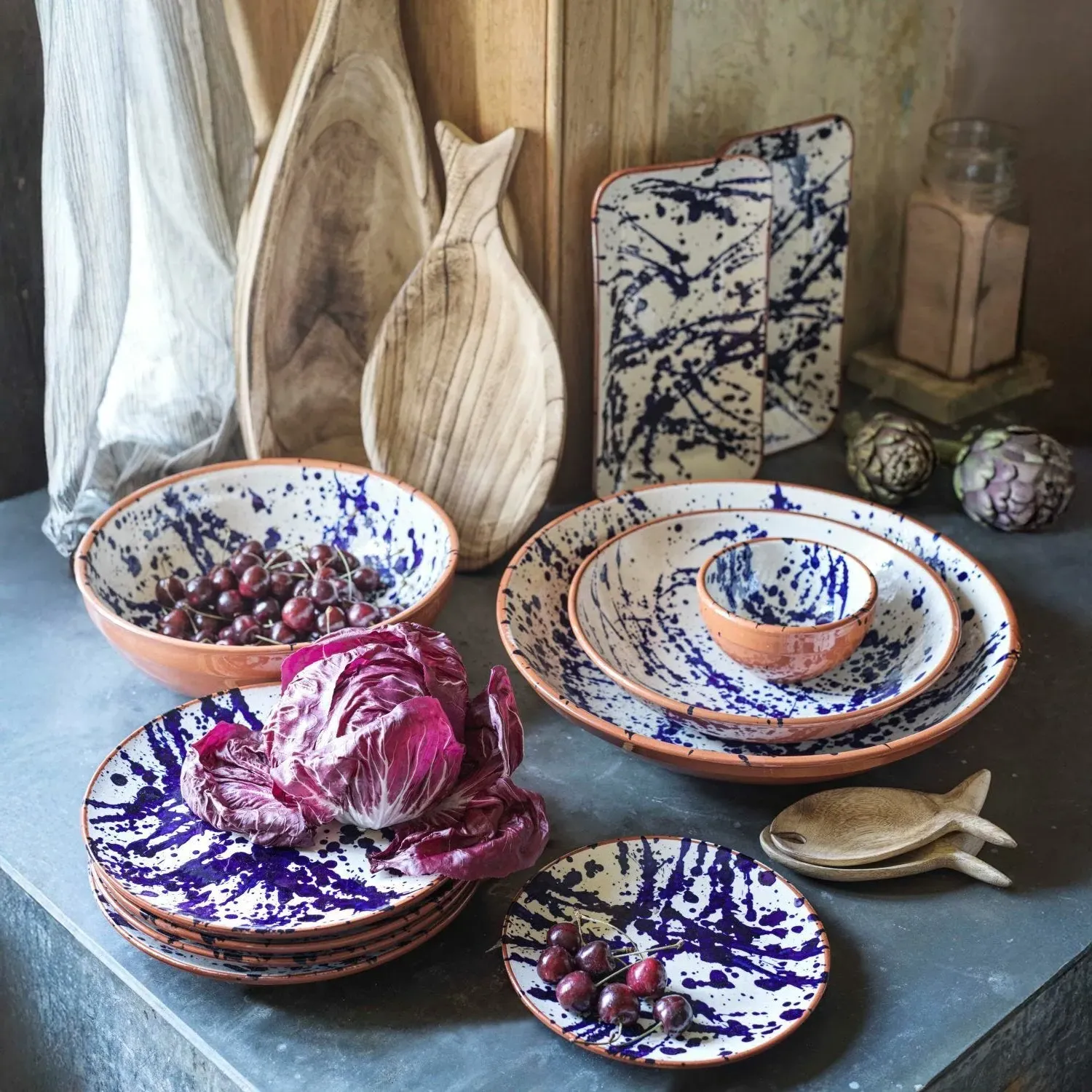 Blue Splash Large Serving Bowl - Blue, Ceramic