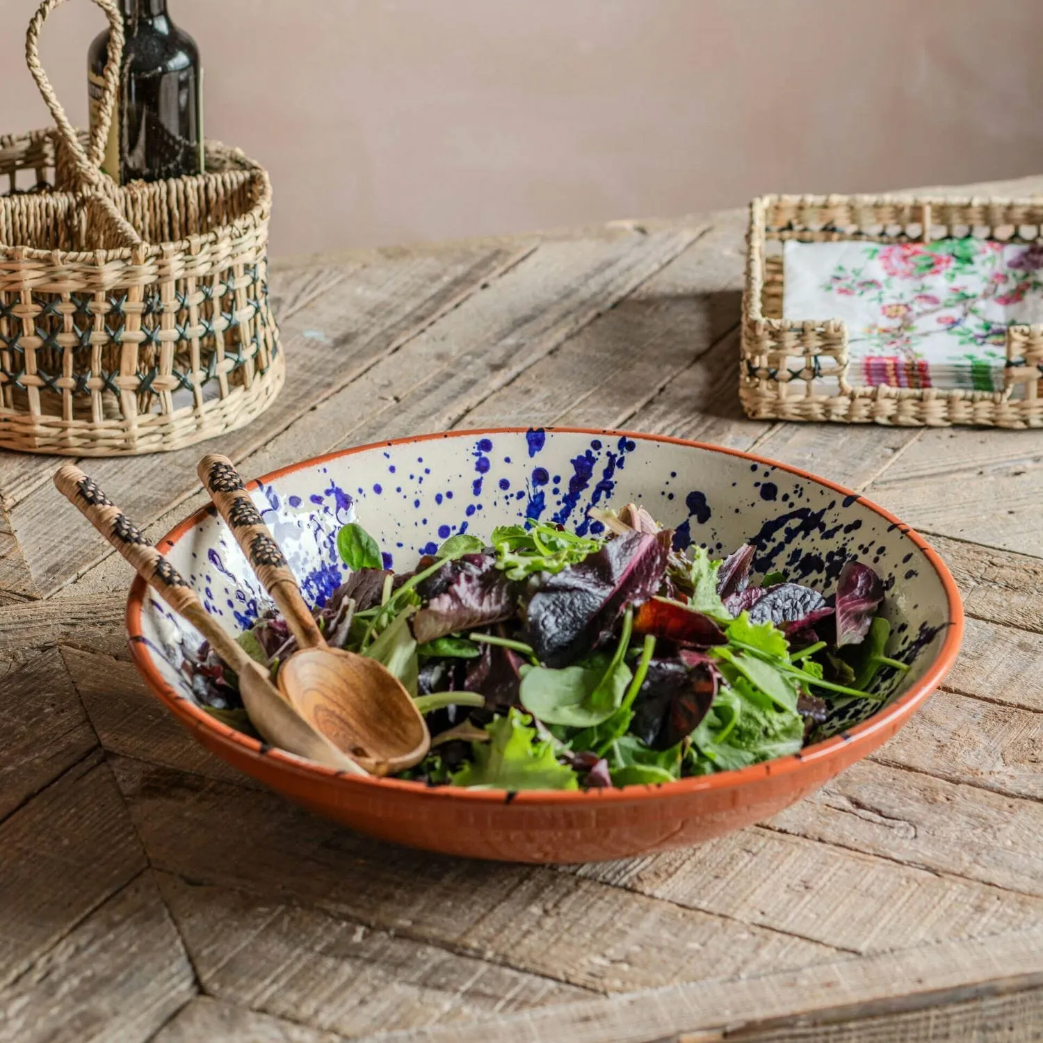 Blue Splash Medium Serving Bowl - Blue, Ceramic