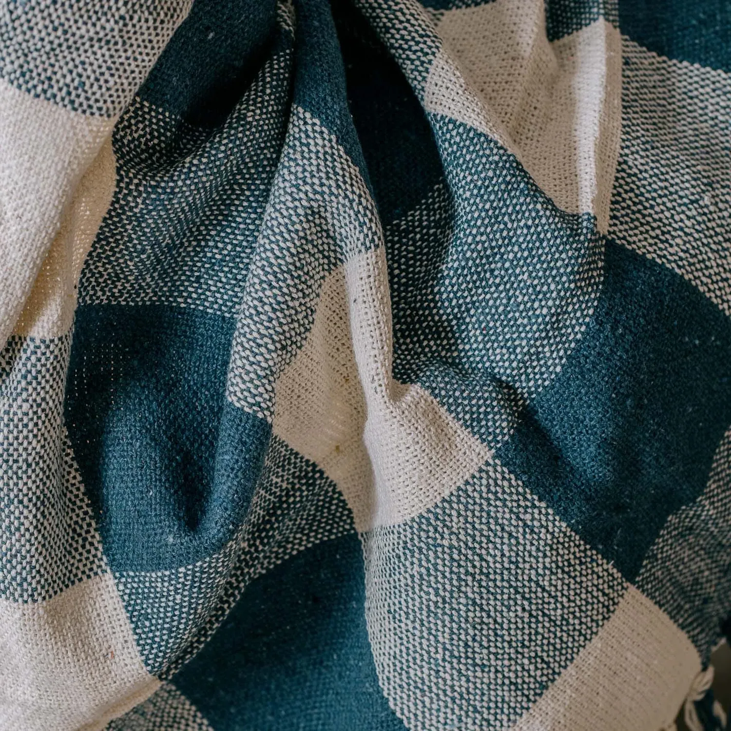 Blue & White Check Throw - Blue, Cotton