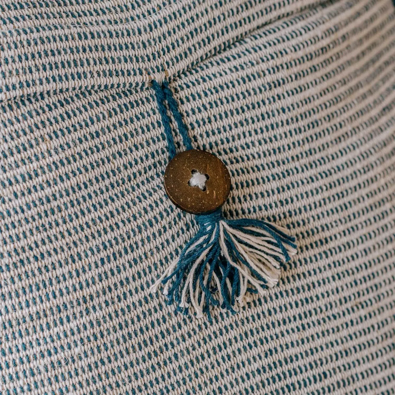 Blue & White Stripe Square Cushion - Blue, Jute Blend