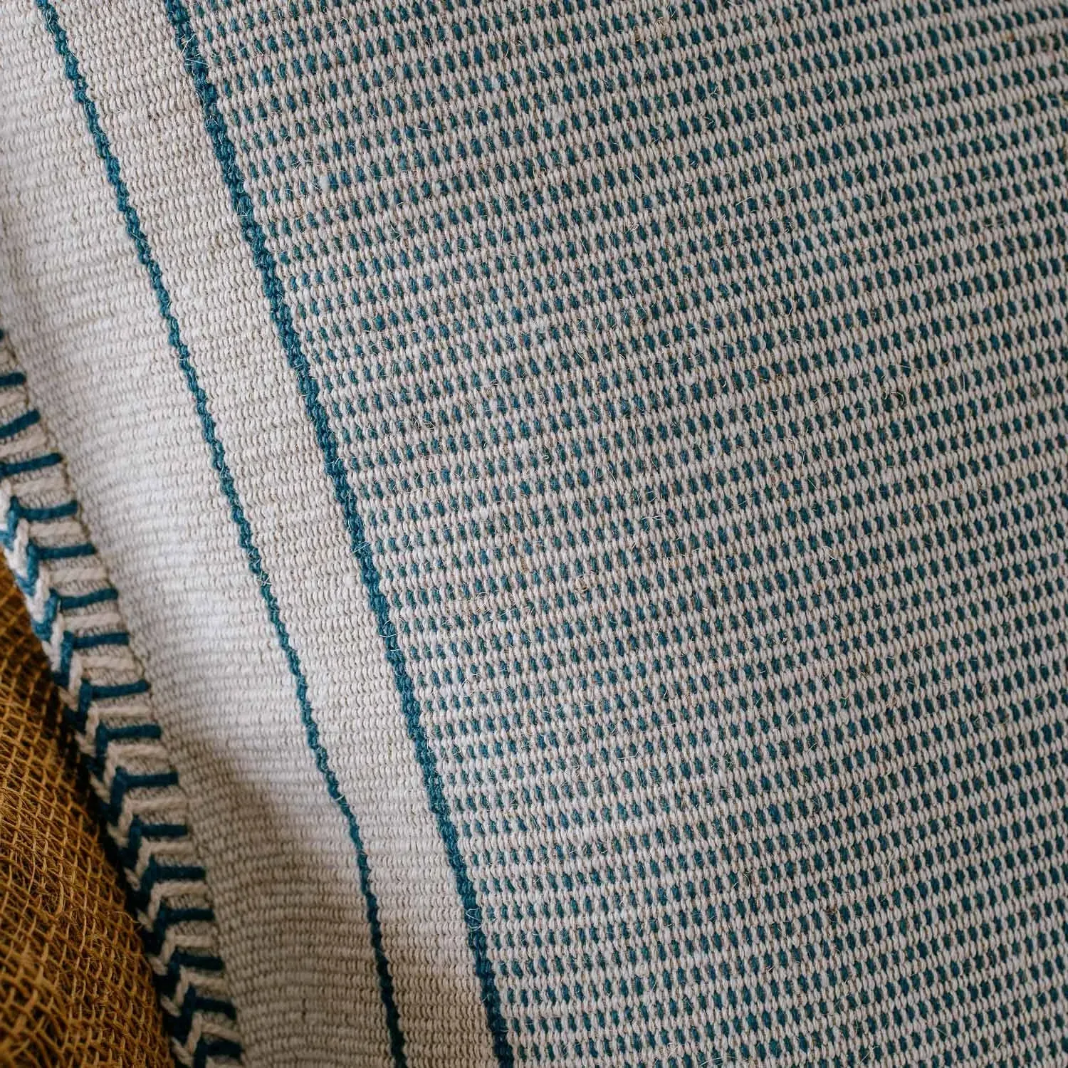 Blue & White Stripe Square Cushion - Blue, Jute Blend