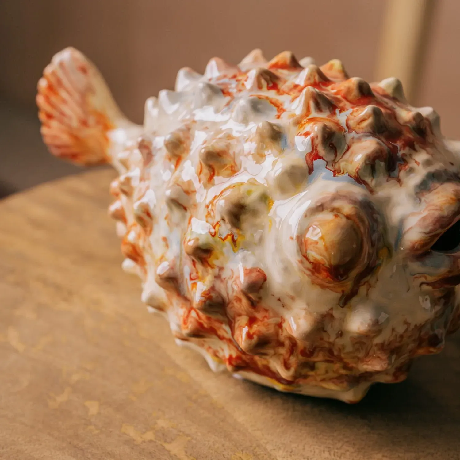 Bob the Blowfish Large Ceramic Ornament - Pink, Yellow