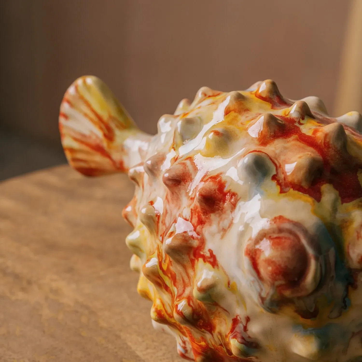 Bob the Blowfish Small Ceramic Ornament - Pink, Yellow