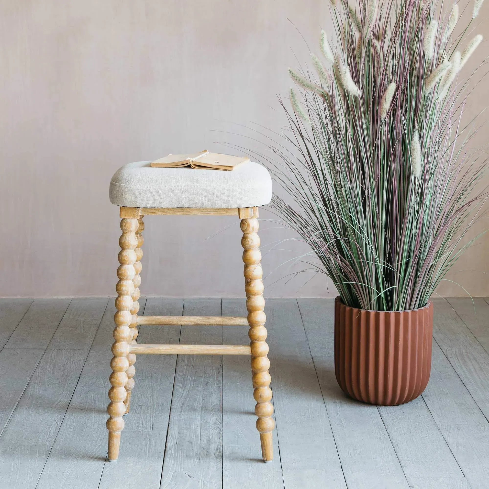 Bobbin Bar Stool - Natural Linen, Ash