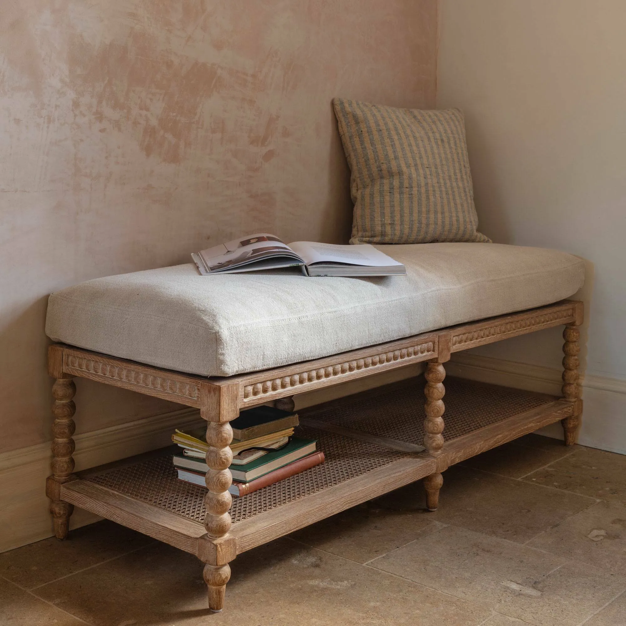 Bobbin Bench with Cushion - Natural, Linen