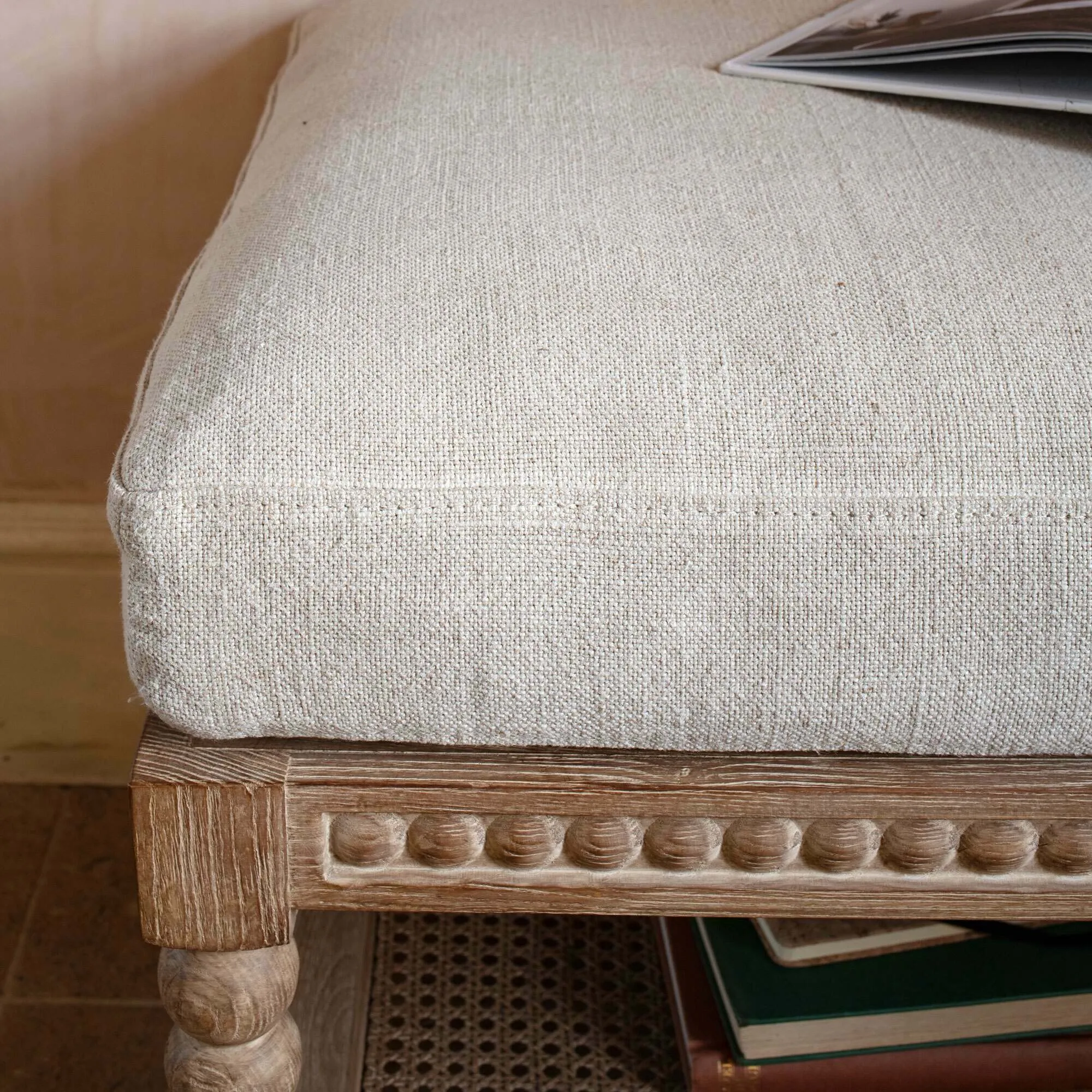 Bobbin Bench with Cushion - Natural, Linen