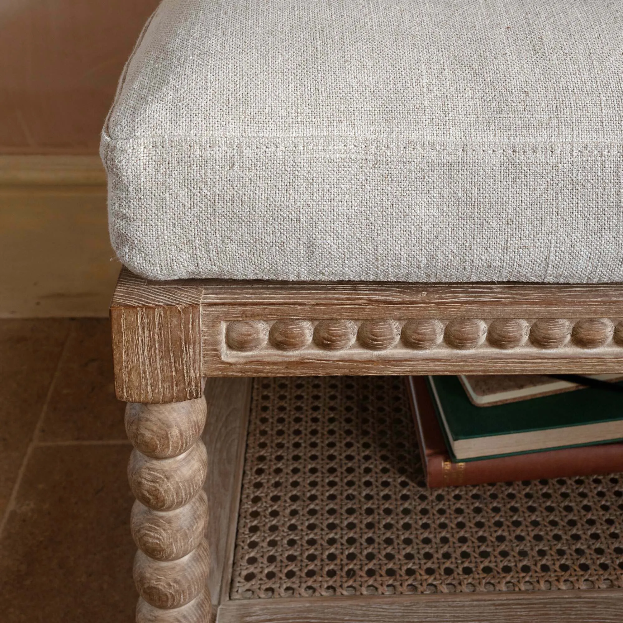 Bobbin Bench with Cushion - Natural, Linen