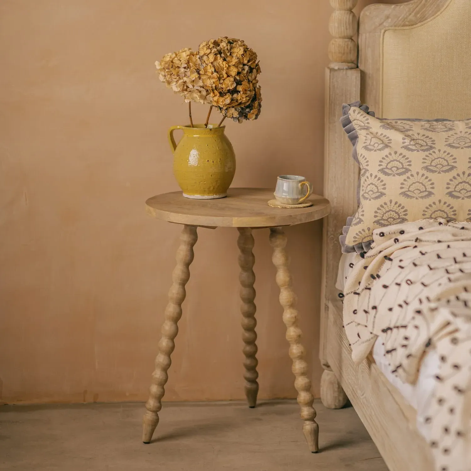 Bobbin Round Side Table - Natural, Mango Wood