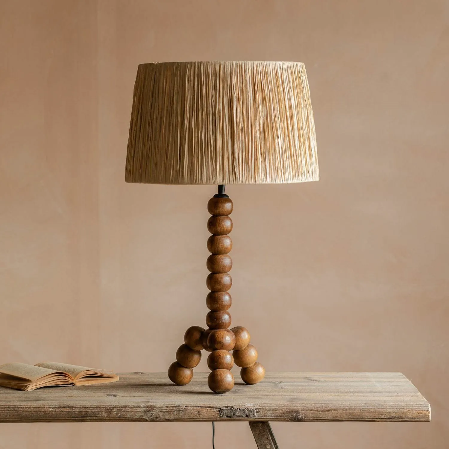 Bobbin Tripod Table Lamp - Golden Brown, Wood