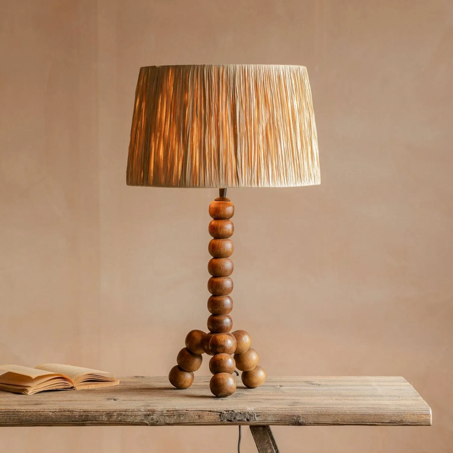 Bobbin Tripod Table Lamp - Golden Brown, Wood image