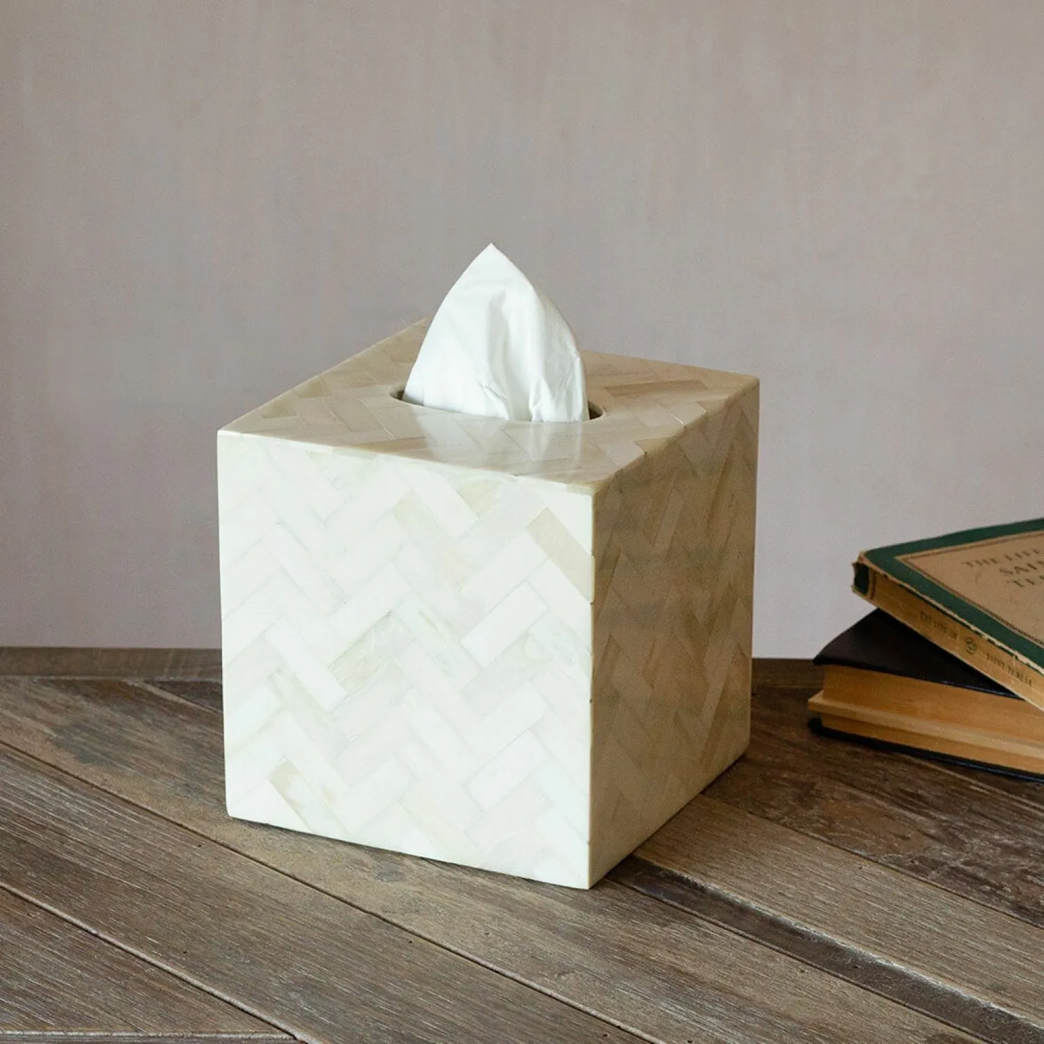 Bone Inlay Tissue Box - Herringbone Pattern image