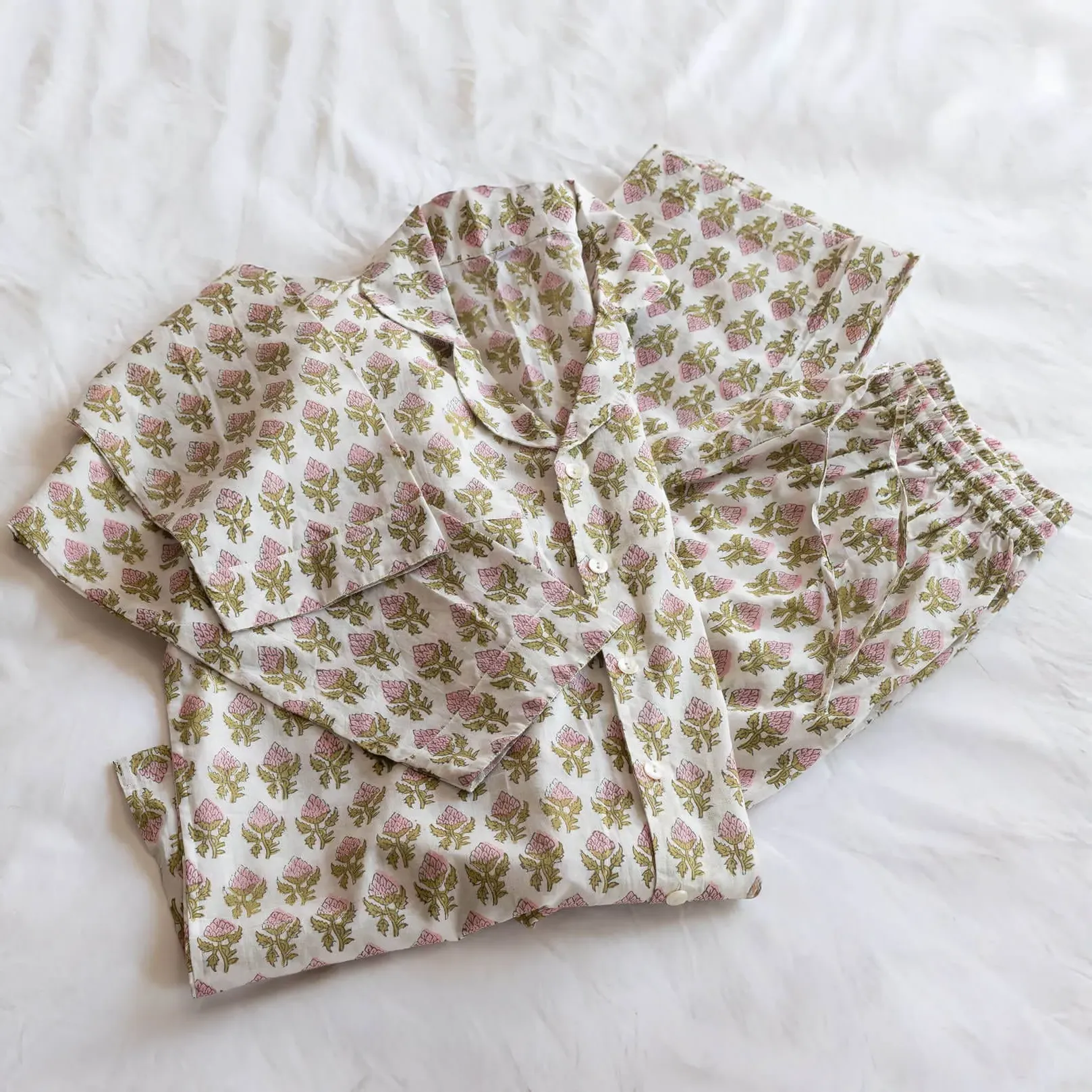 Booti Floral Block Printed Pyjama Set Medium/Large - Cotton