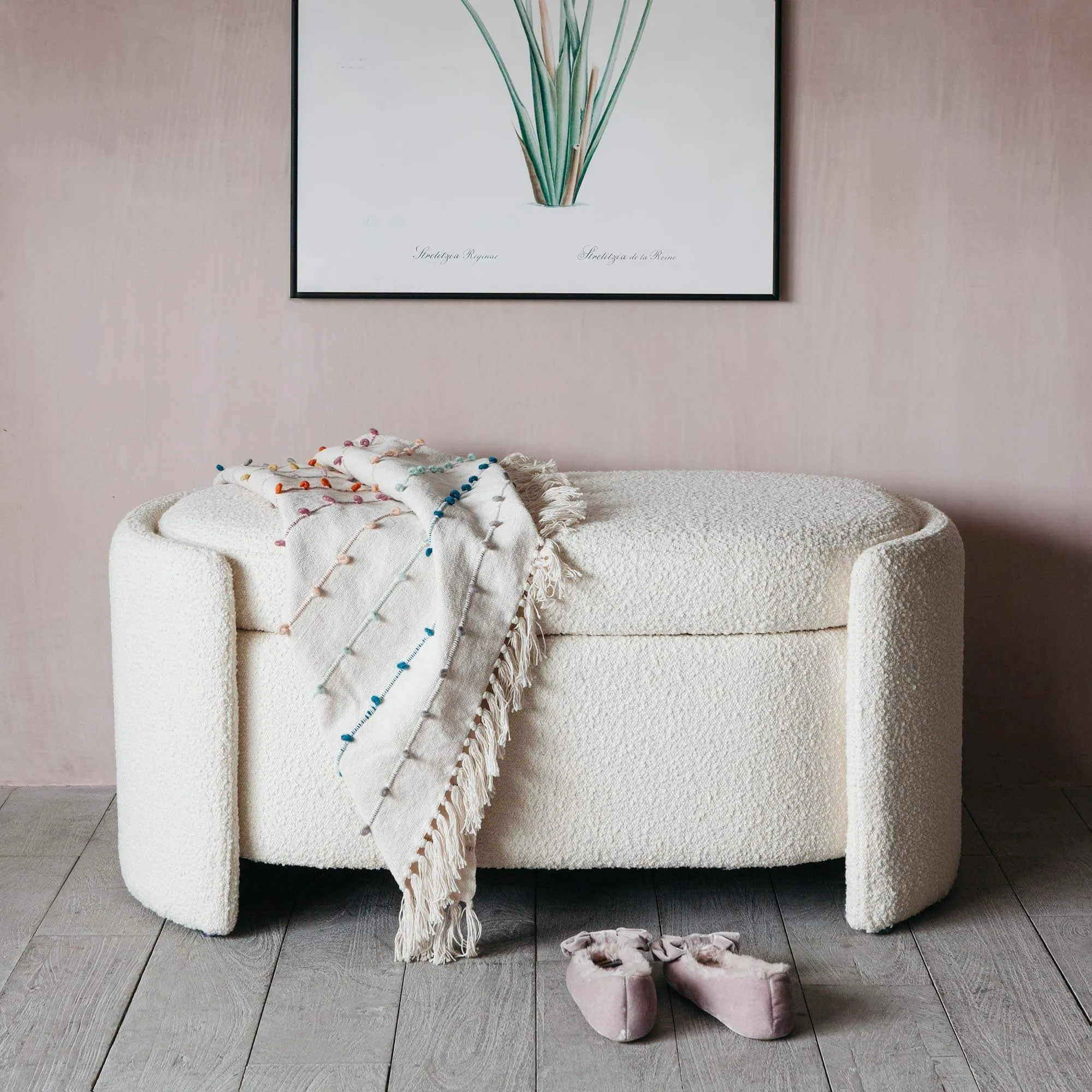 Bouclé Storage Ottoman - Curved