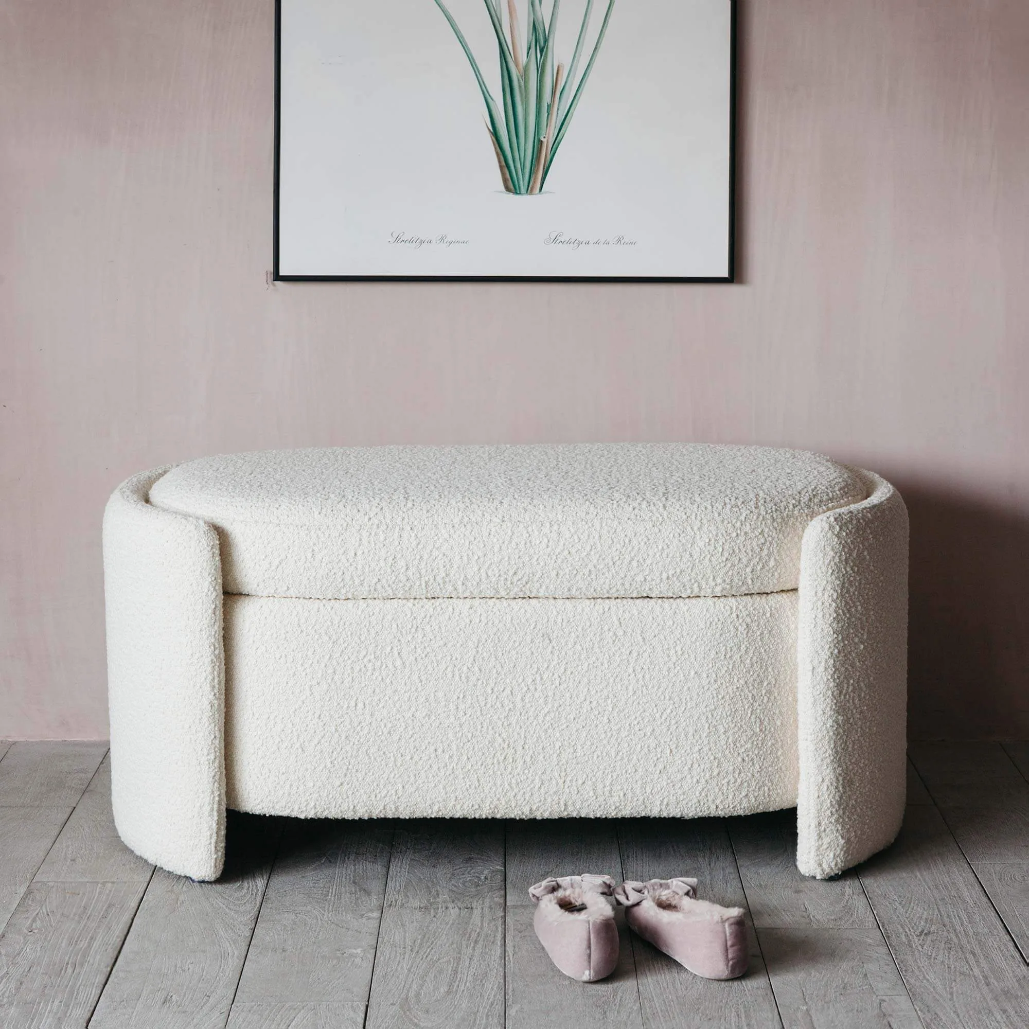Bouclé Storage Ottoman - Curved