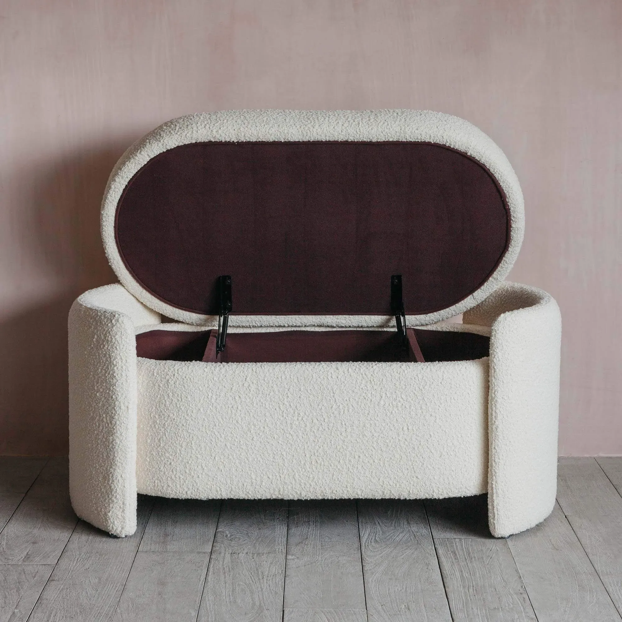 Bouclé Storage Ottoman - Curved