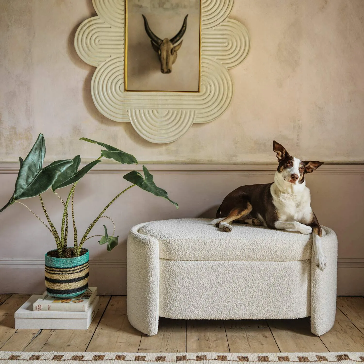 Bouclé Storage Ottoman - Curved image