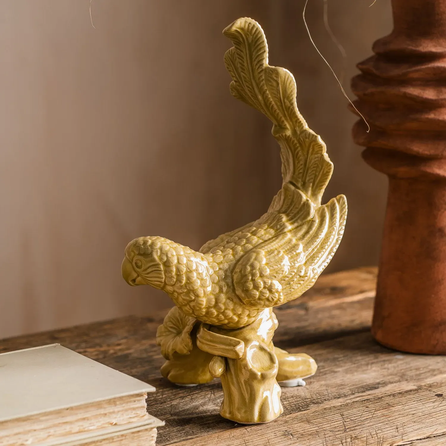 Bowing Bird Ornament - Ochre, Ceramic