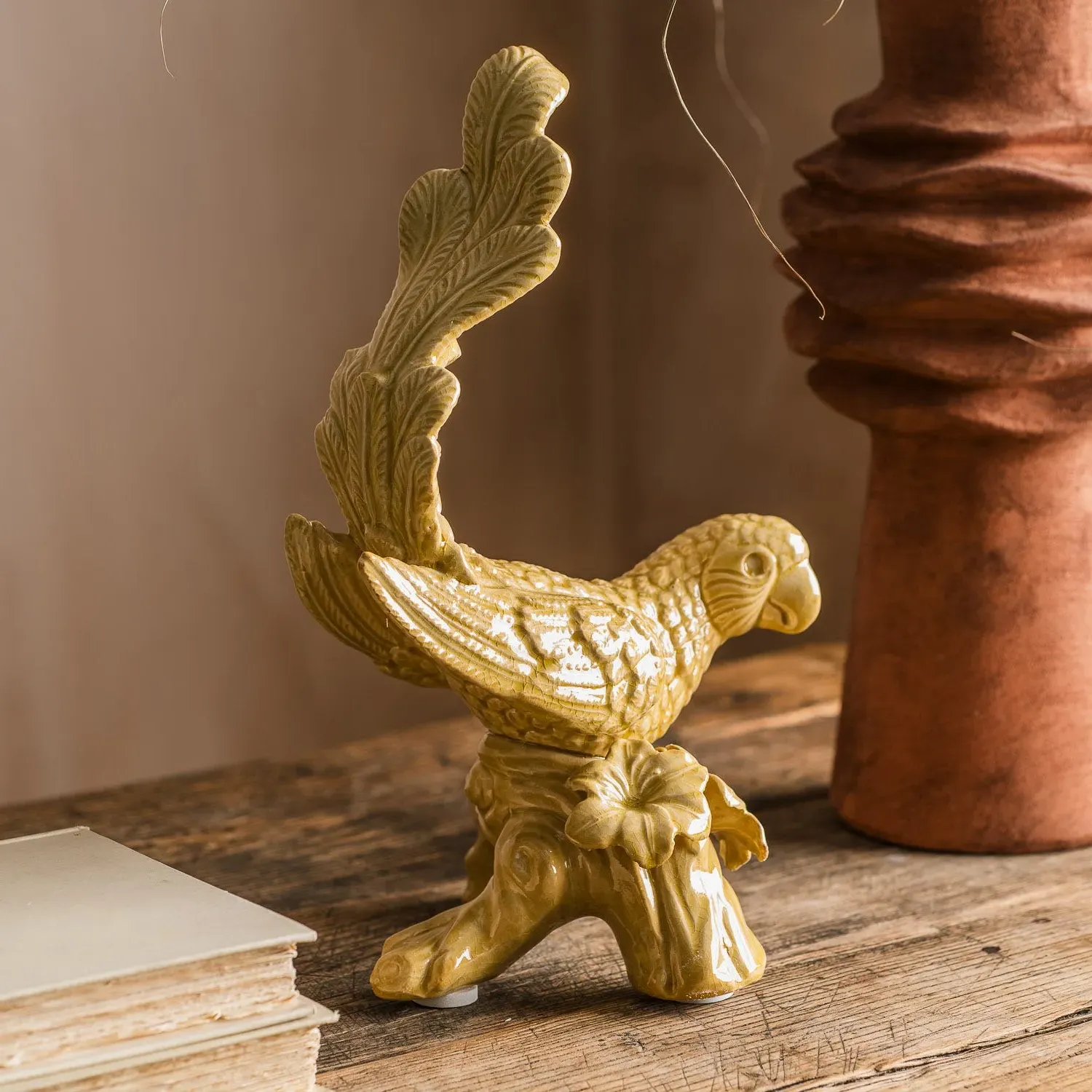 Bowing Bird Ornament - Ochre, Ceramic image