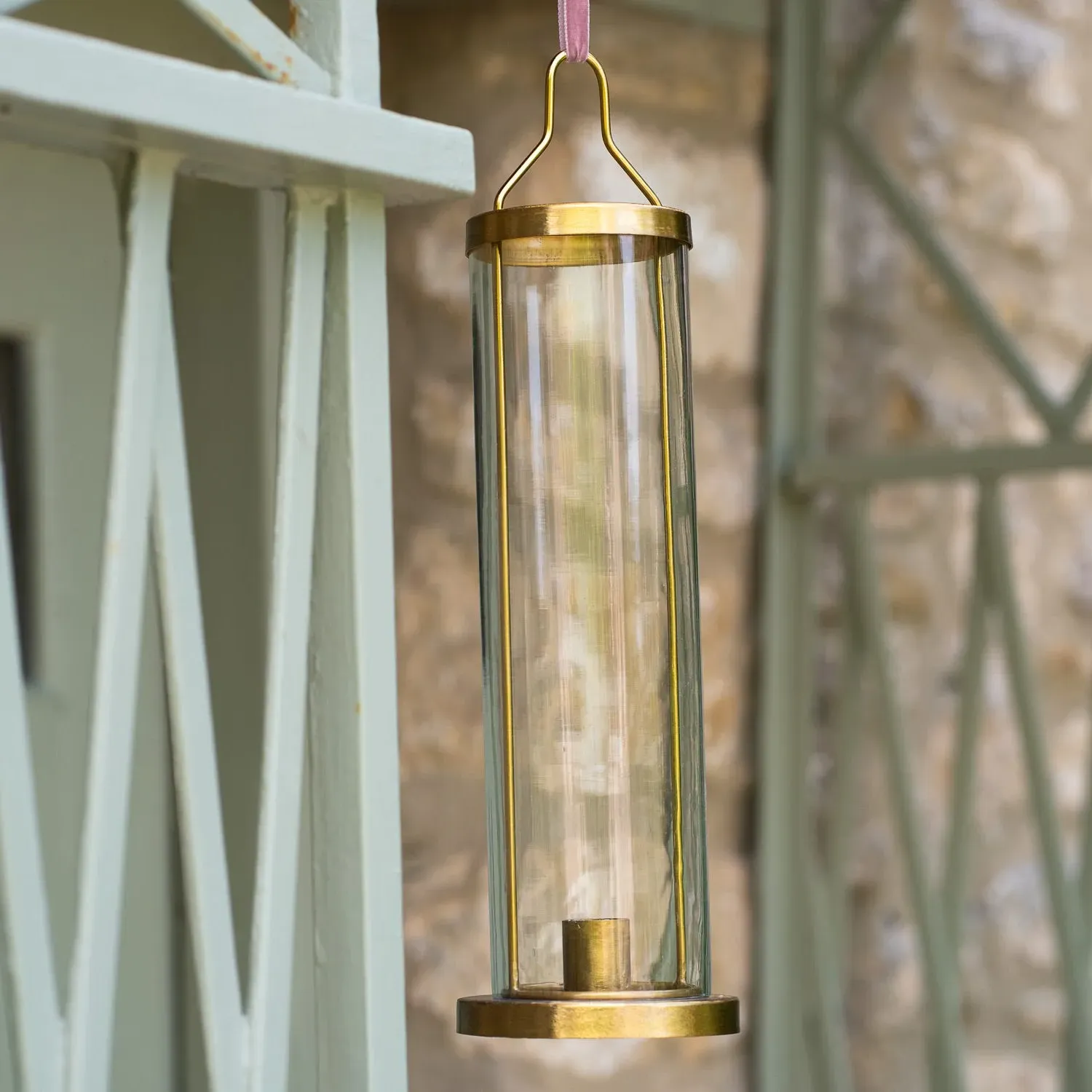 Brass Hanging Glass Candle Holder - Brass
