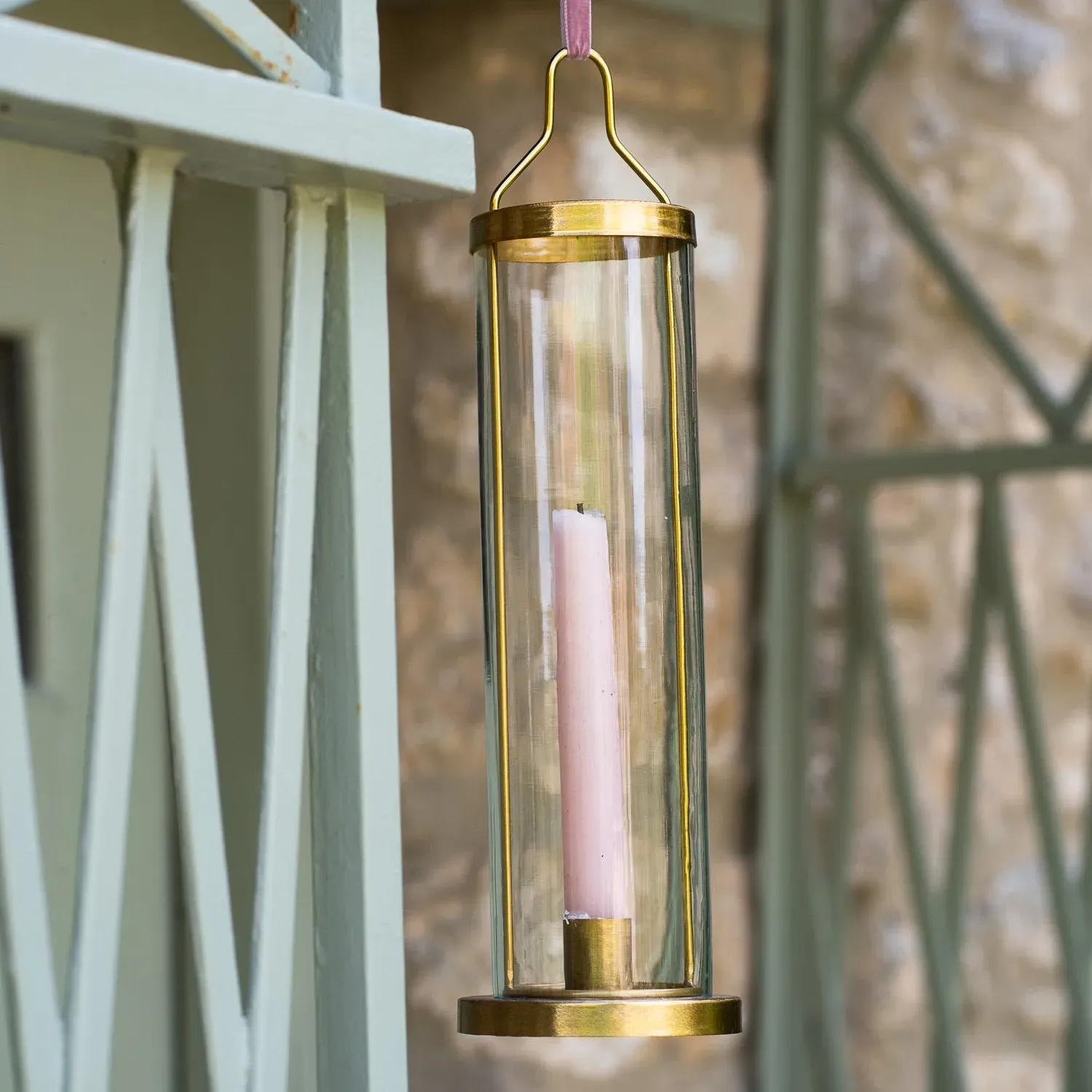 Brass Hanging Glass Candle Holder - Brass