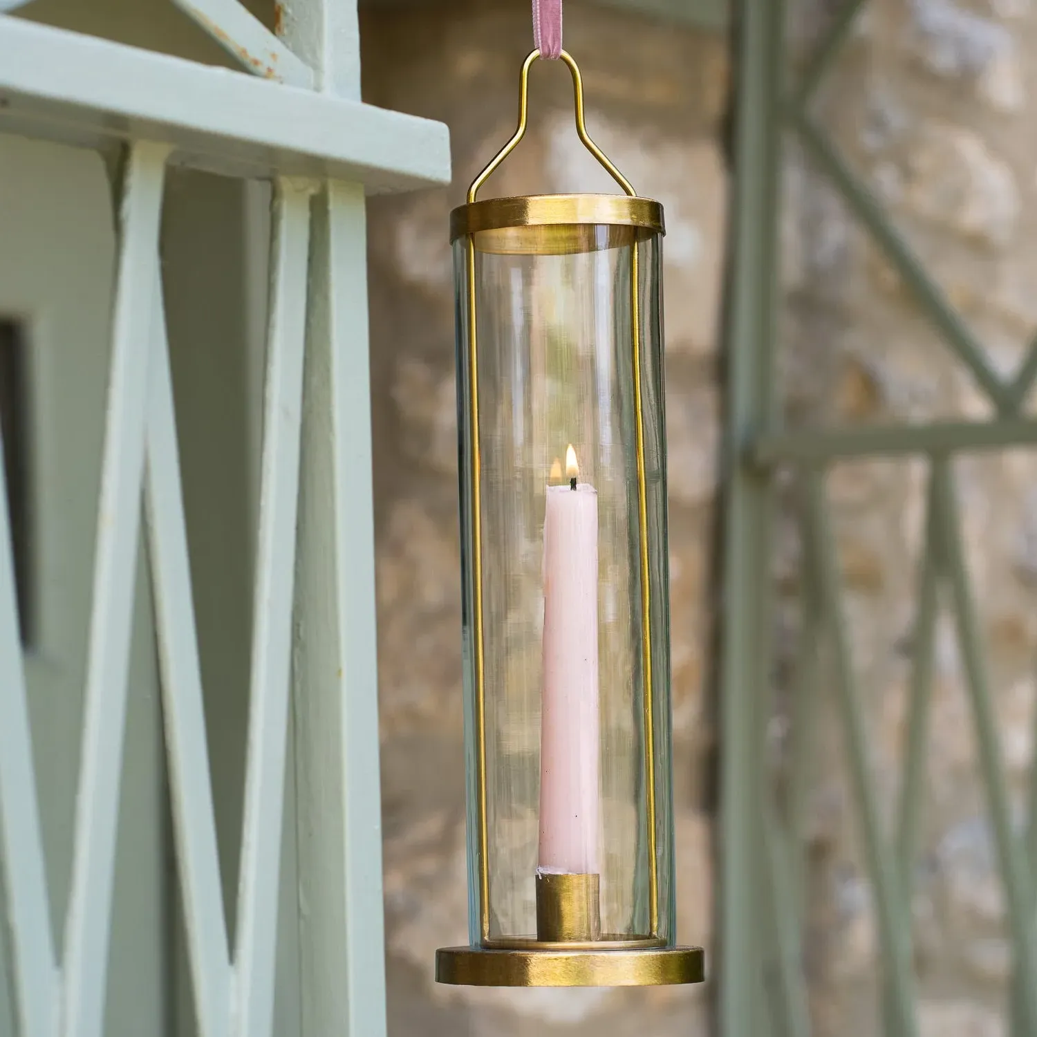 Brass Hanging Glass Candle Holder - Brass