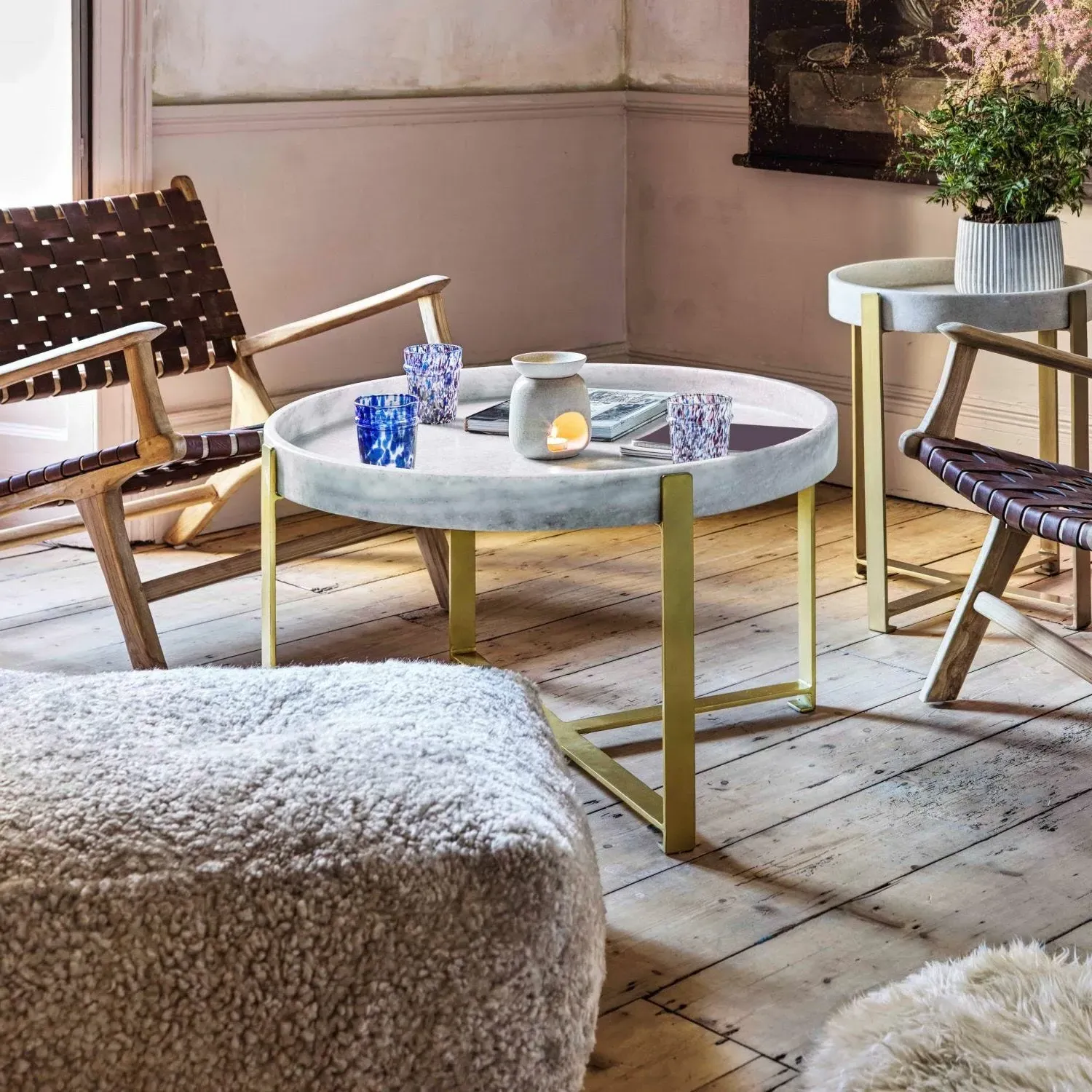 Brielle Round Coffee Table - White, Marble image