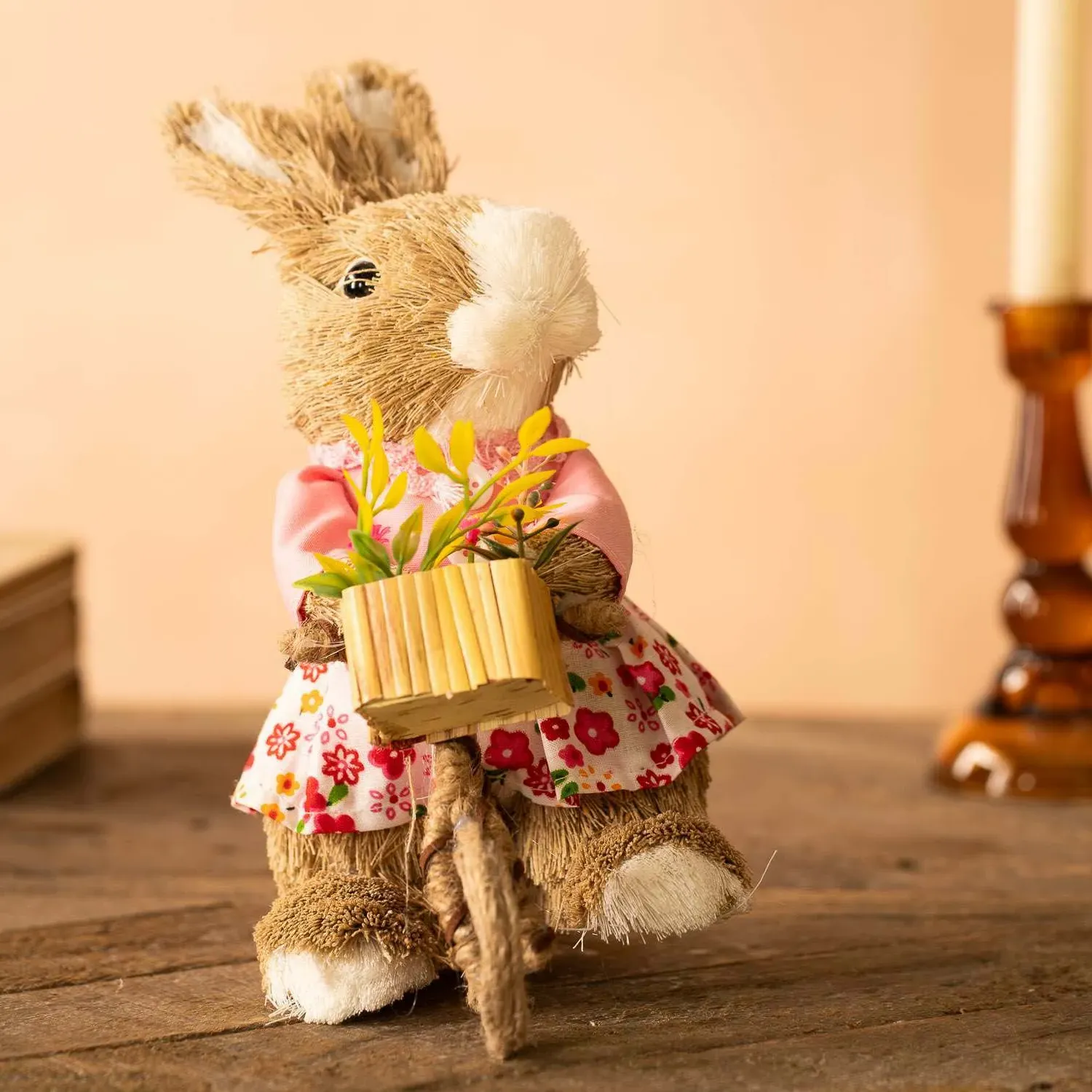 Bristle Bunny on a Bike Decoration - Straw