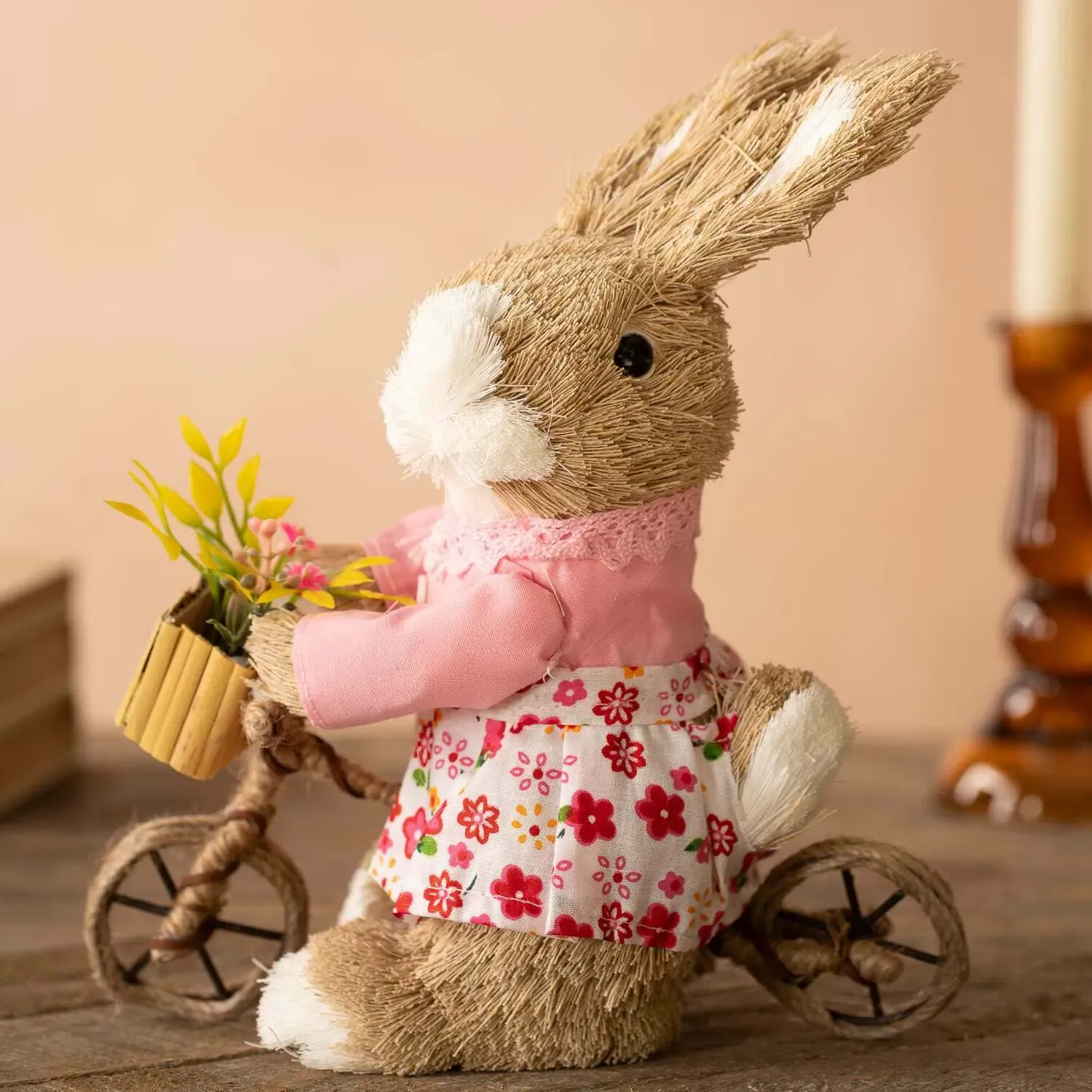 Bristle Bunny on a Bike Decoration - Straw