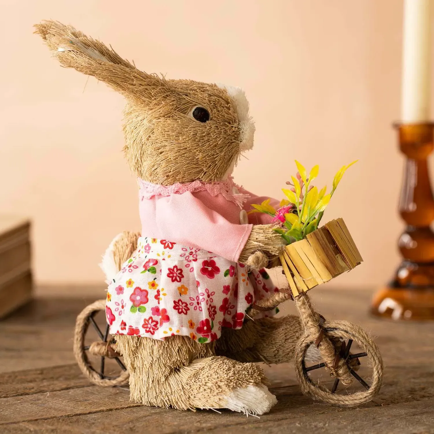 Bristle Bunny on a Bike Decoration - Straw