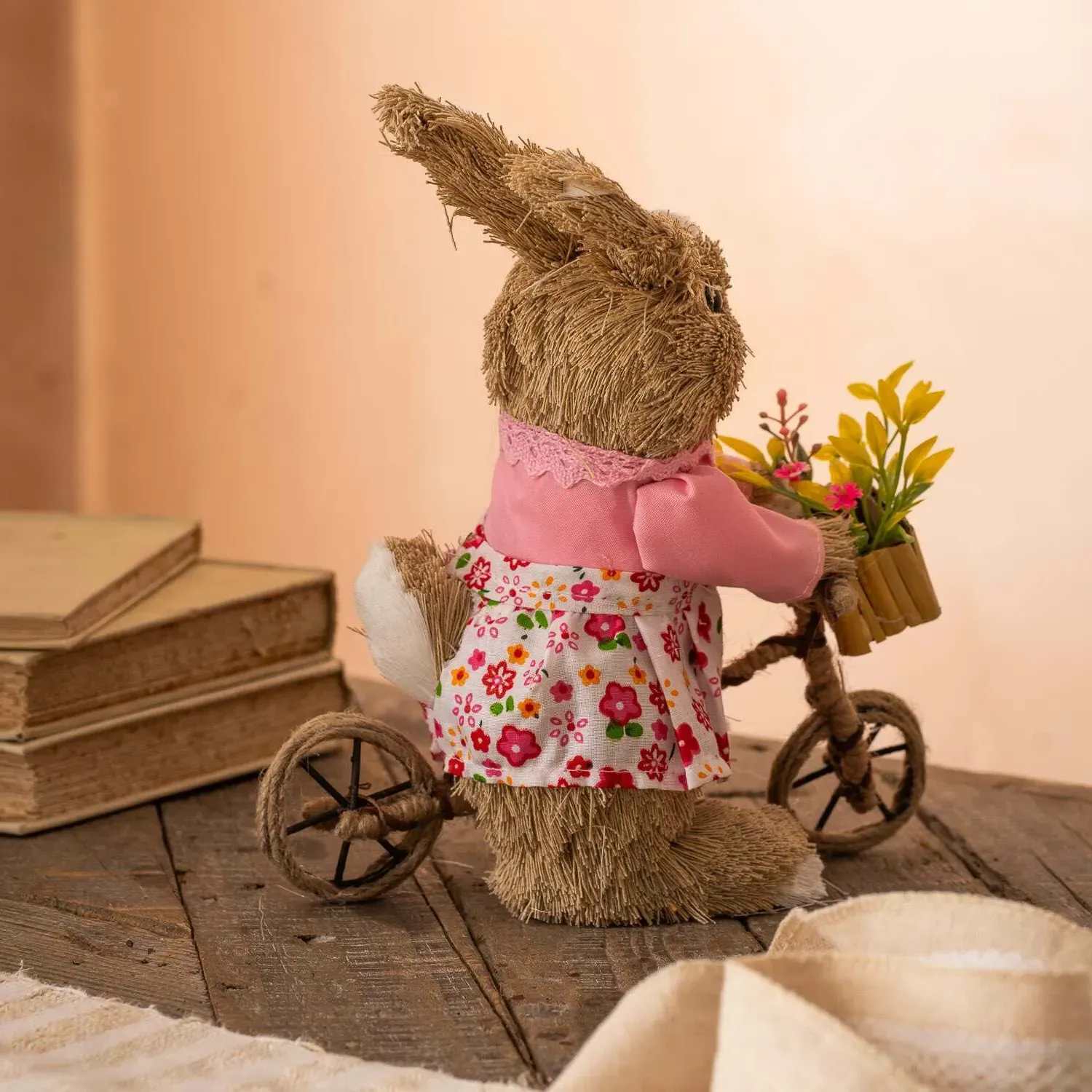 Bristle Bunny on a Bike Decoration - Straw