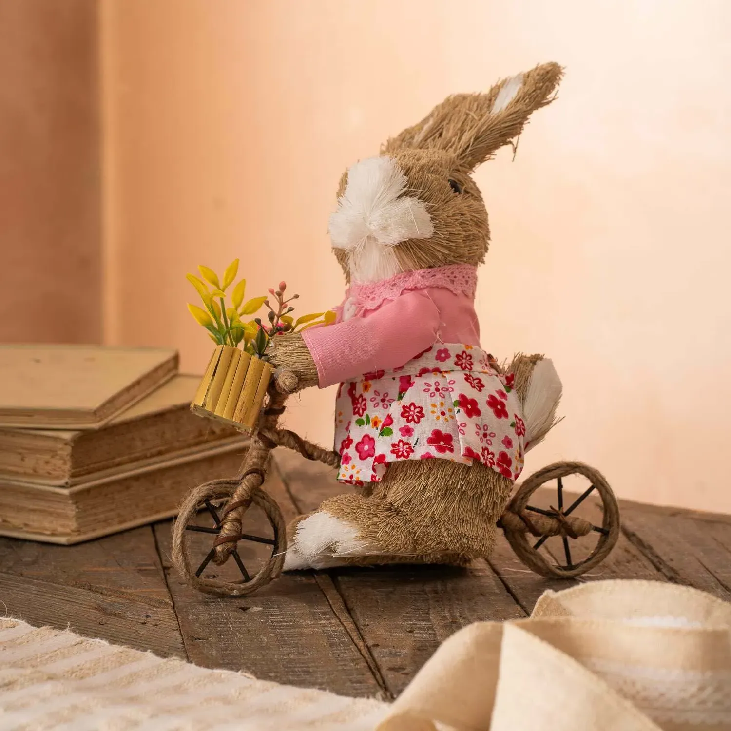 Bristle Bunny on a Bike Decoration - Straw