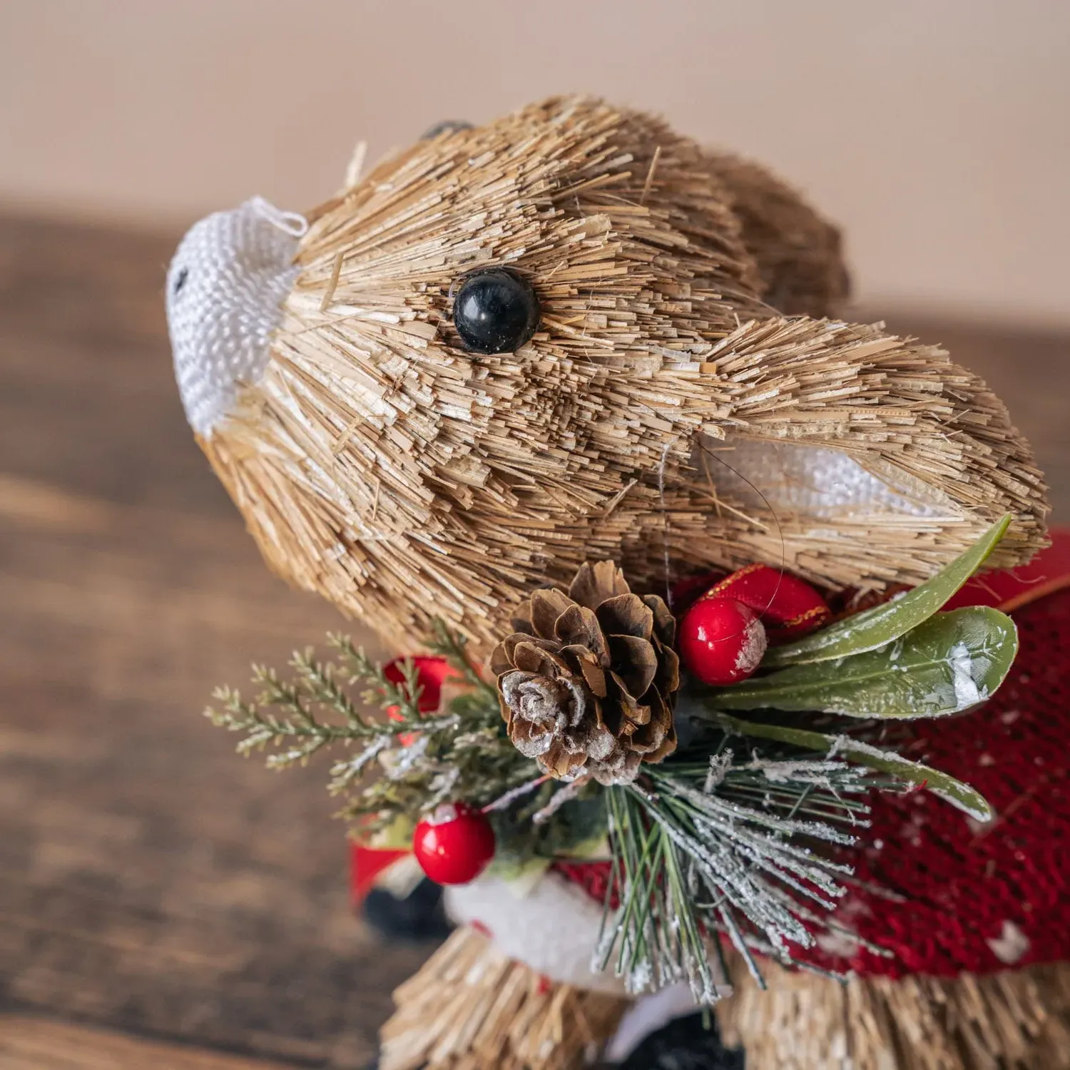 Bristle Christmas Pig Decoration - Red