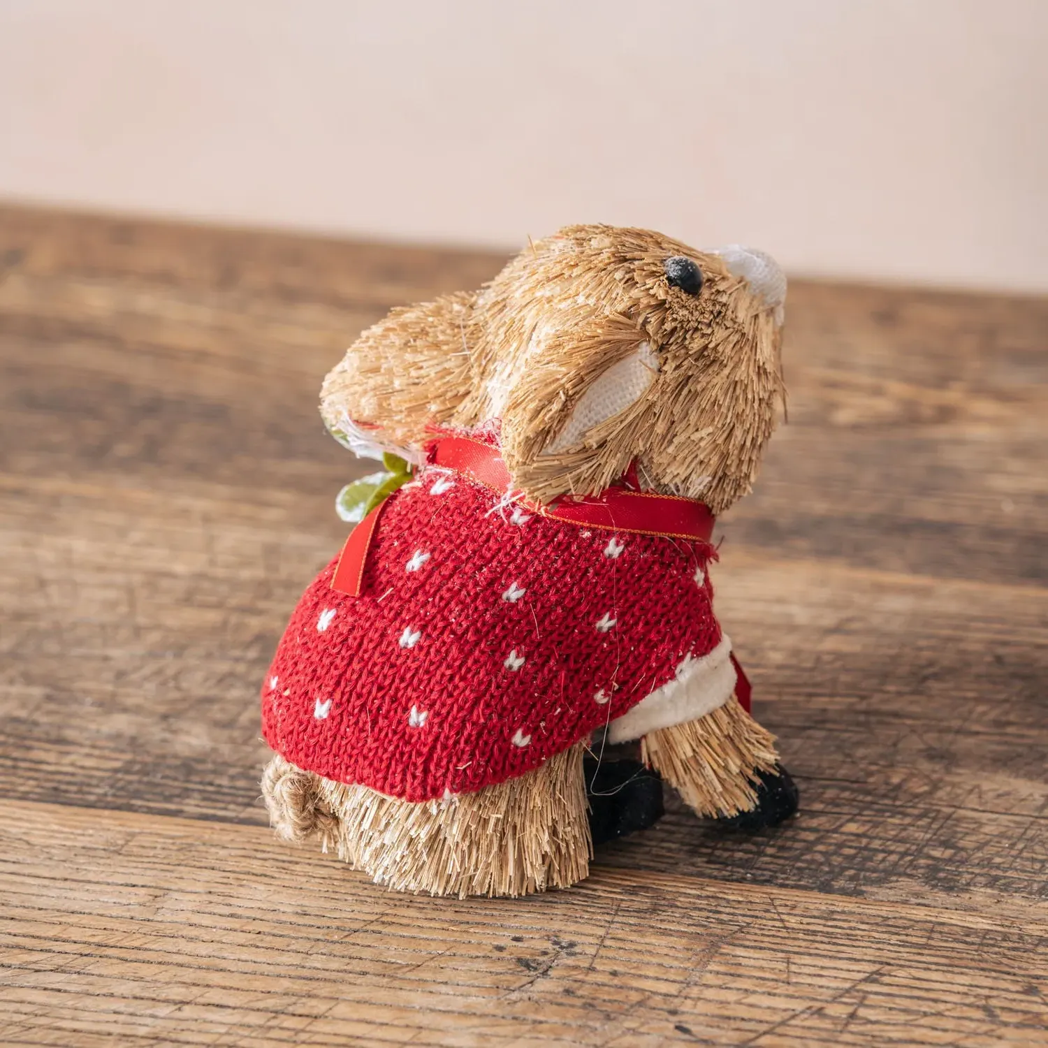 Bristle Christmas Pig Decoration - Red