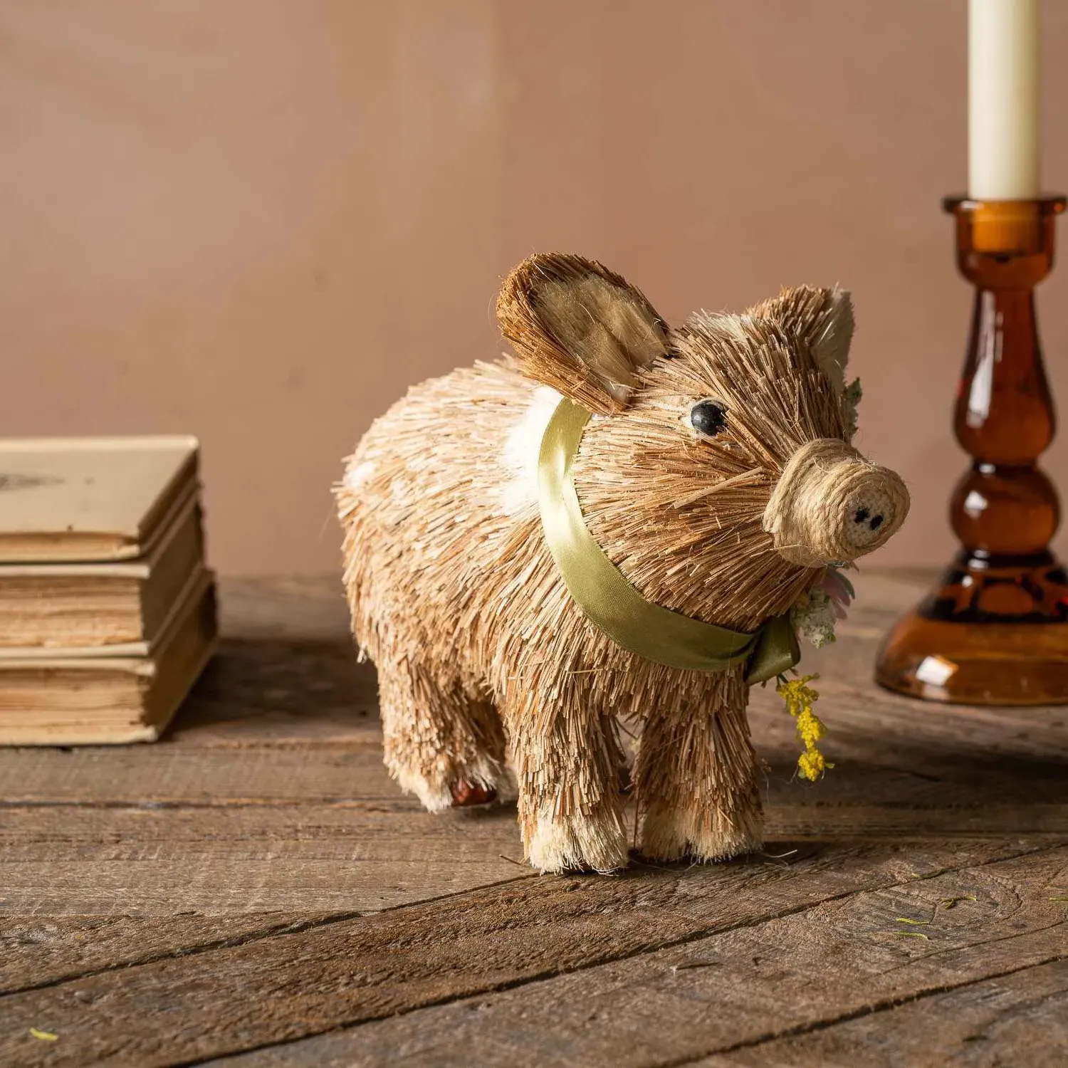 Bristle Flower Pig Decoration - Straw