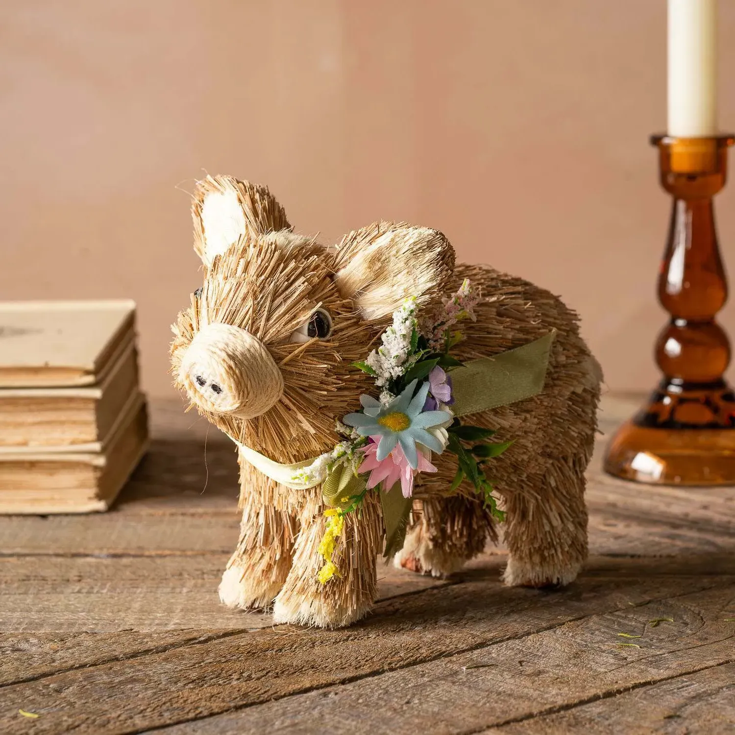 Bristle Flower Pig Decoration - Straw image